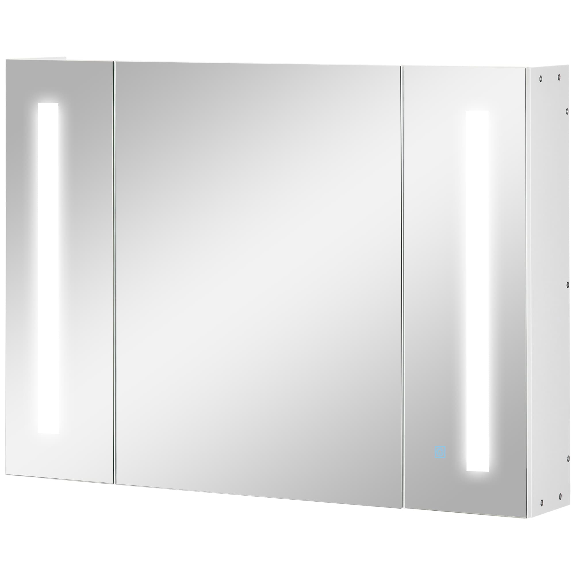 kleankin Armoire Miroir de Salle de Bain avec 3 Portes, 3 Étagères et Lumière LED, 90x15x65 cm, Blanc