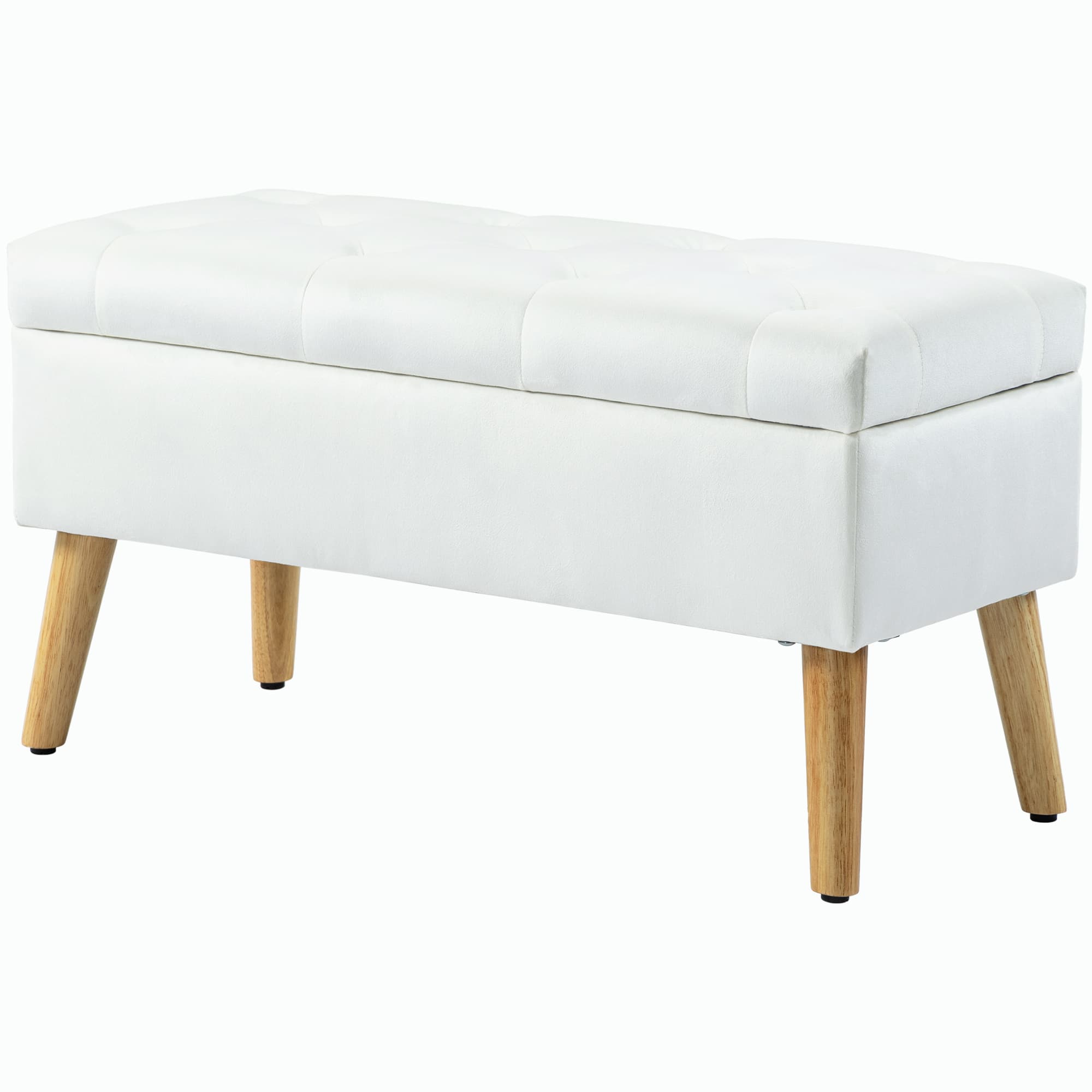 HOMCOM Banc rembourré avec rangement, revêtement en velours, pieds en bois, pour salon chambre entrée, 80 x 35 x 40 cm, Blanc