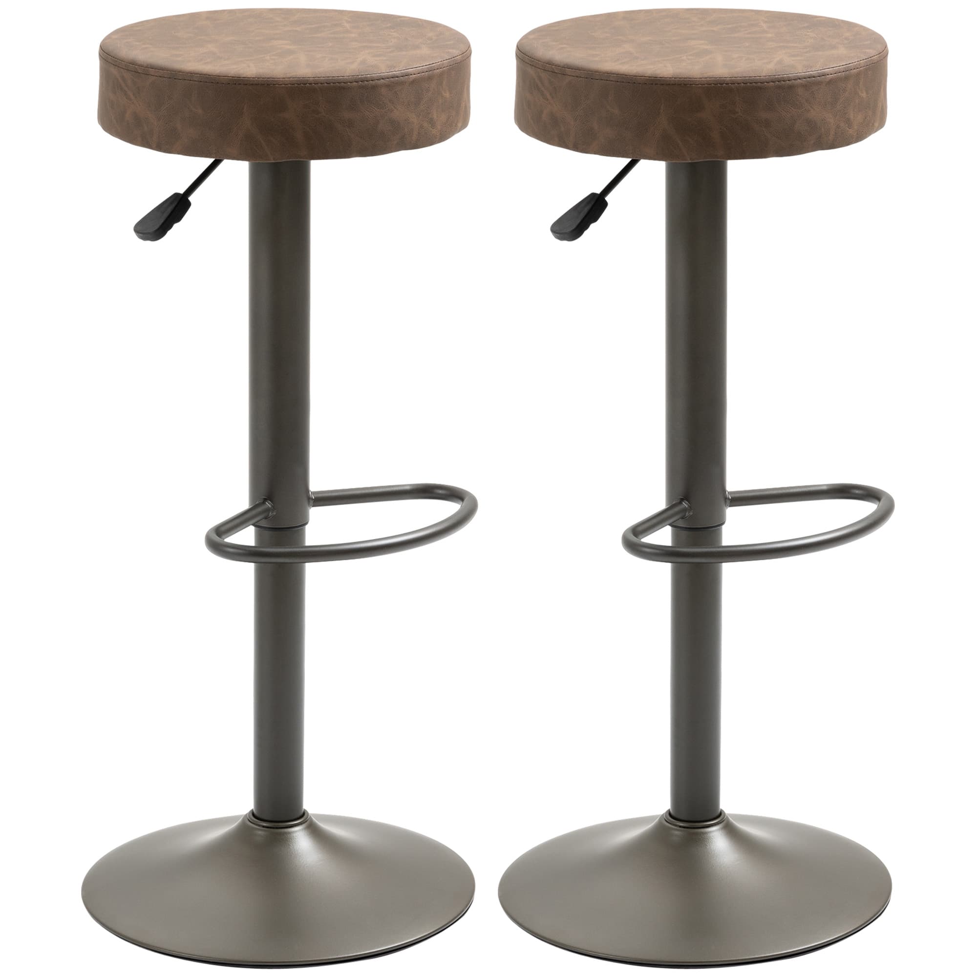 HOMCOM Ensemble de 2 Tabourets de Bar Pivotants avec Repose-Pieds et Hauteur Réglable, 35x36x64-85cm, Marron
