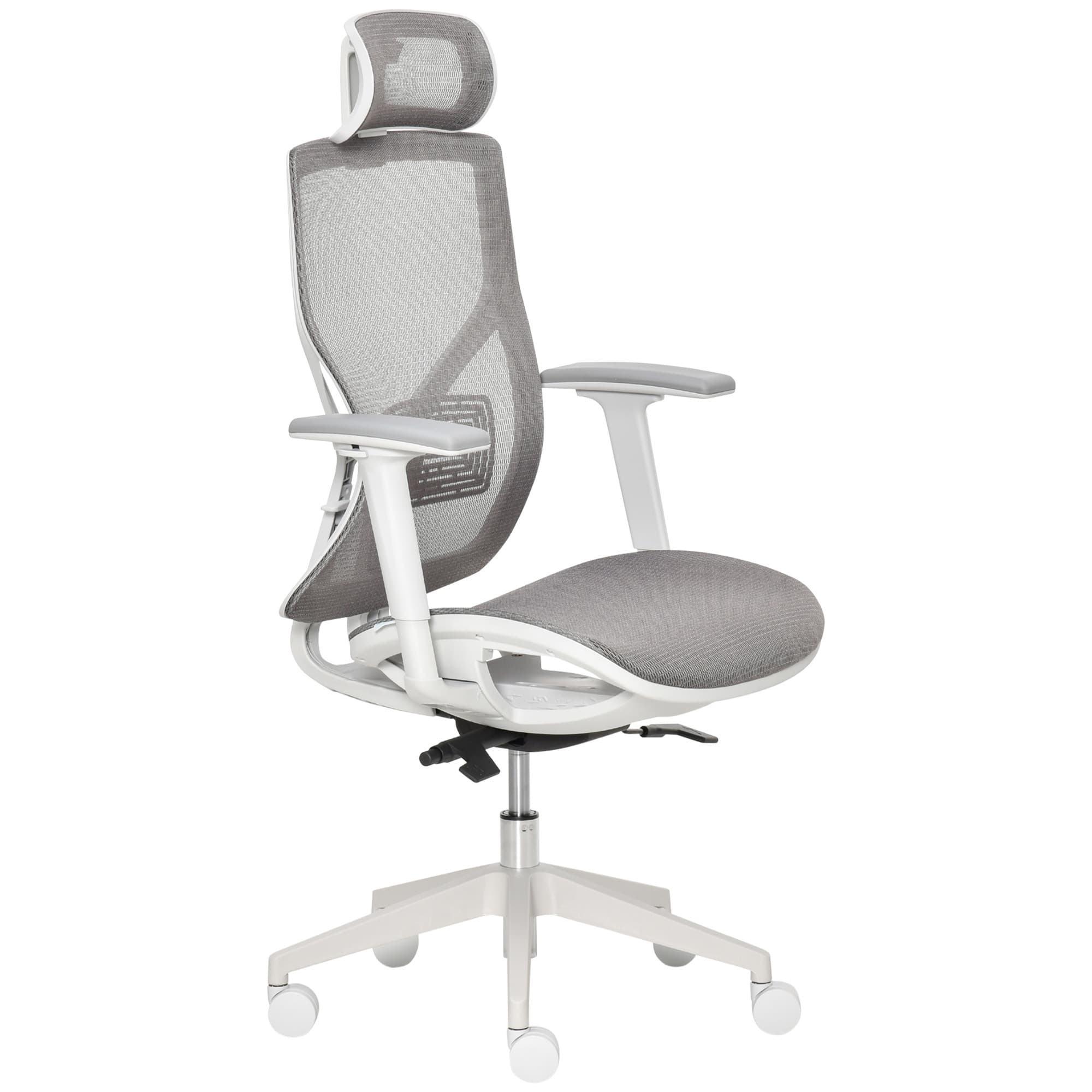 Vinsetto Fauteuil de Bureau Chaise de Bureau Chaise de Jeu avec Appuie-tête Coussin Lombaire Accoudoirs 3D 3 Étapes Roues Pivotantes à 360° Réglable en Hauteur Ergonomique Tissu en Maille Mousse Gris 67 x 65 x 120-128 cm
