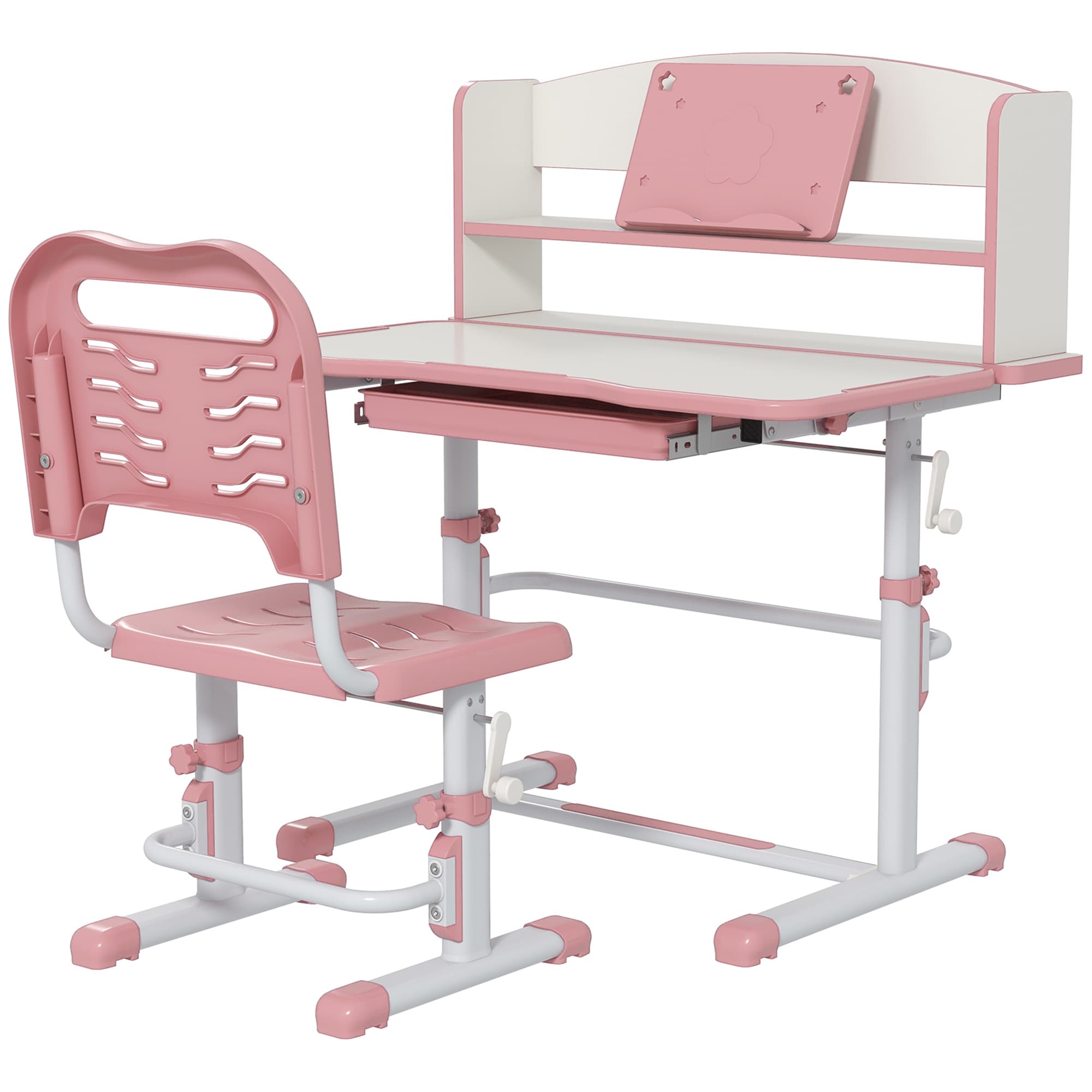 ZONEKIZ Ensemble Bureau pour Enfants avec Chaise Réglable en Hauteur et Plan Inclinable, Âge 6-12 Ans, Rose