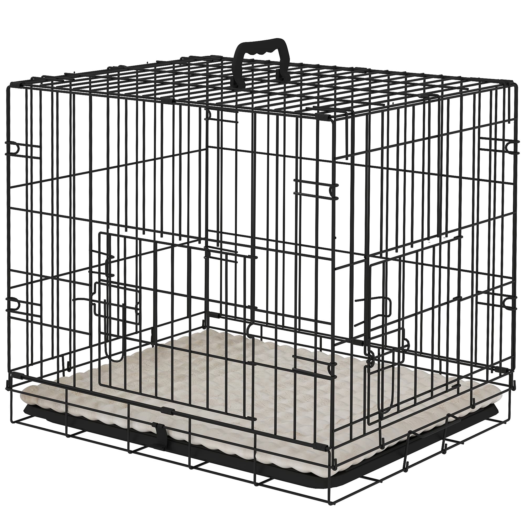 PawHut Cage pour Chiens Pliable avec Coussin Portes Plateau Amovible et Cadre en Fil Métallique 60x40x50 cm Noir et Beige