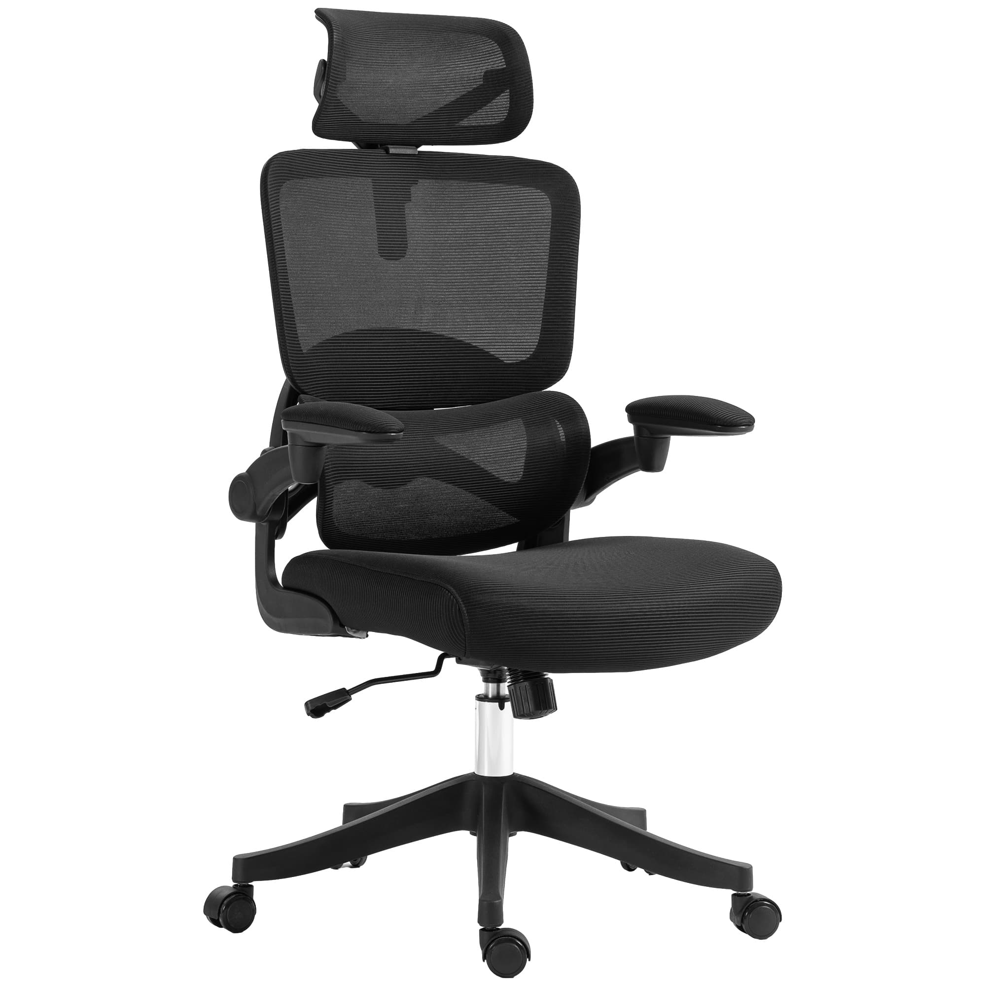 Vinsetto Chaise de Bureau à Hauteur Réglable avec Inclinaison et Support Lombaire, 62x58x120-133 cm, Noir