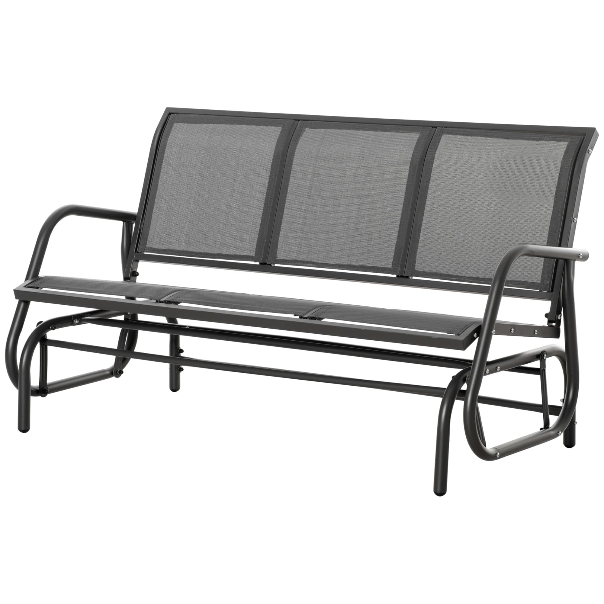 Outsunny Banc à Bascule de Jardin à 3 Places en Métal et Tissu en Maille Respirant, 147x75x85cm, Gris