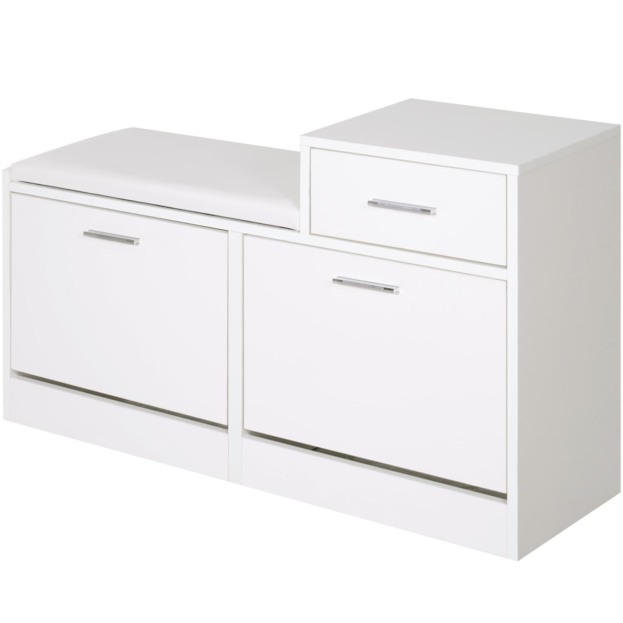 HOMCOM Armoire à Chaussures Moderne avec Banc Rembourré pour 12 Paires de Chaussures, Meuble d'Entrée avec Armoire à Chaussures, Bois, Élégant, Spacieux, 94,5x57x30 cm, Blanc