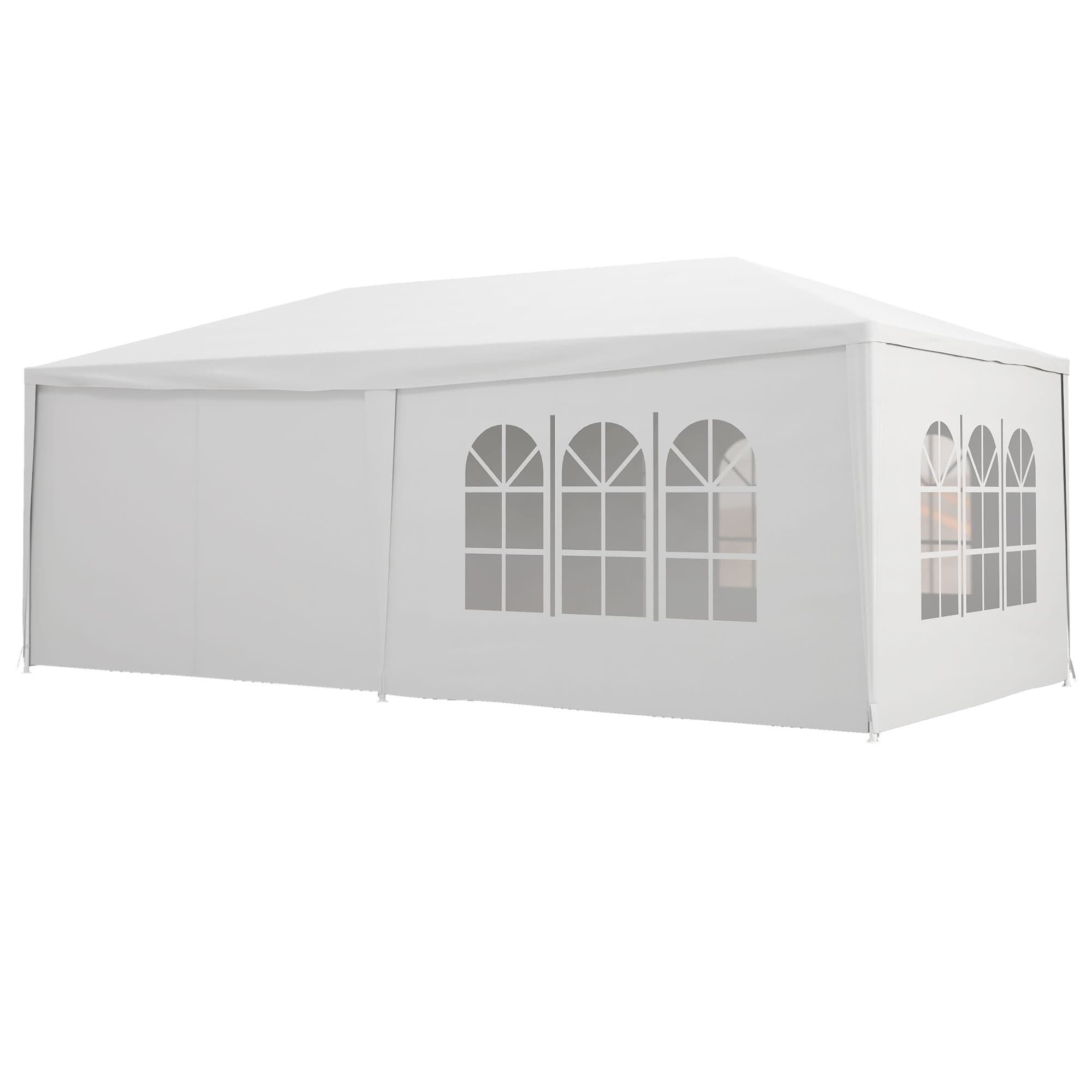 Outsunny Pavillon Tente de Fête 6x3m avec Parois Latérales Amovibles, Portes et Fenêtres, Blanc