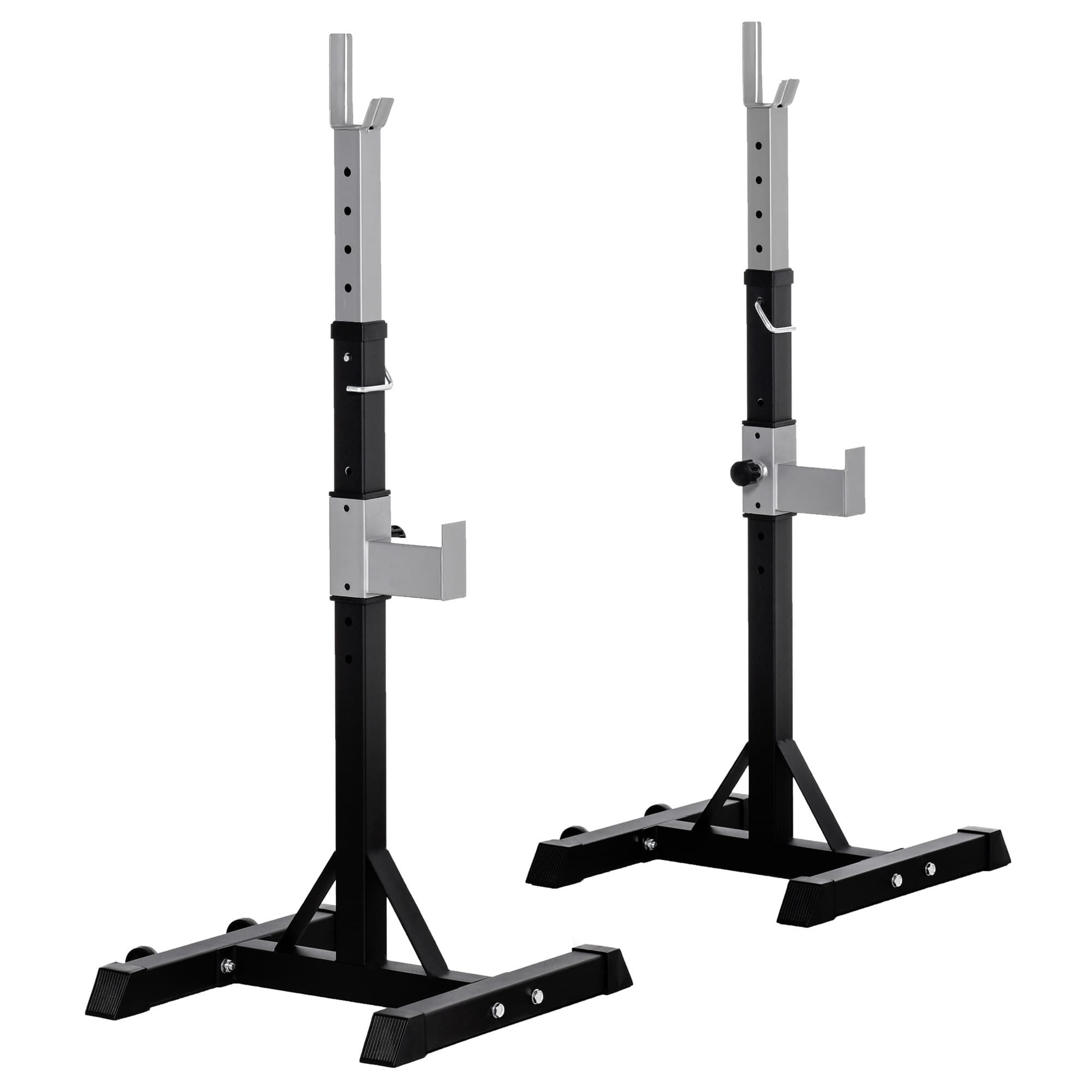 HOMCOM Ensemble de 2 Supports de Barres en Acier, 2 Crochets à Hauteur Réglable, Capacité 150kg, 55x57x105-170cm, Noir