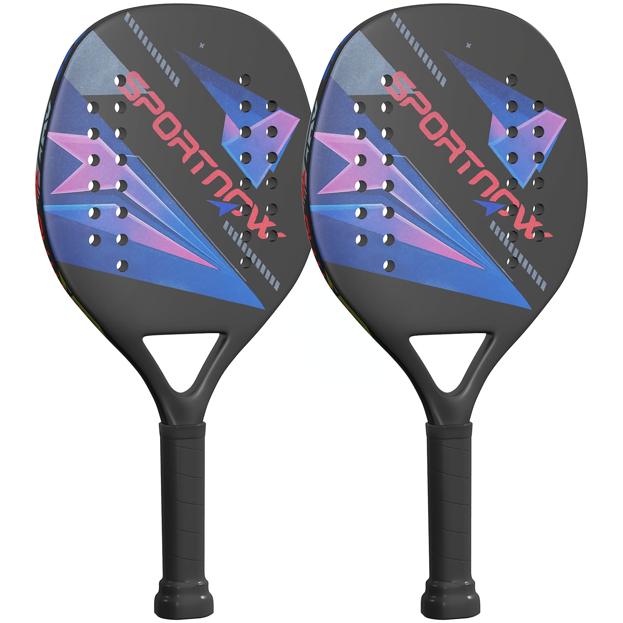 Ensemble de raquettes de beach tennis SPORTNOW, poignée antidérapante, fibre de carbone, Noir