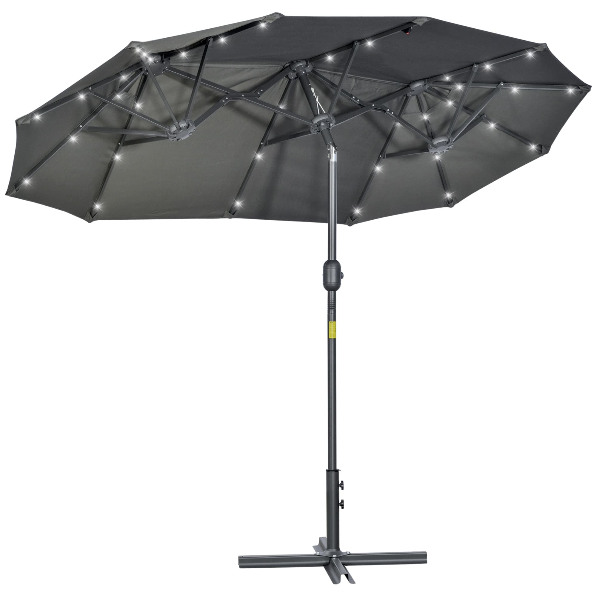 Parasol Double Outsunny avec Base en Croix et Lumières Solaires, 295x150x219cm, Gris