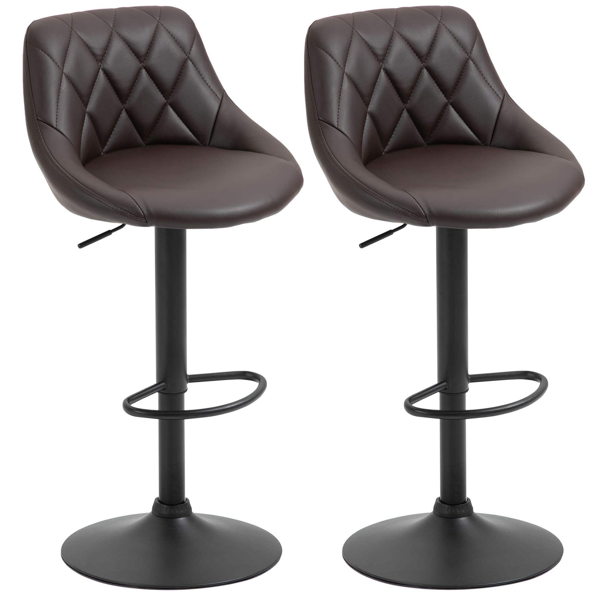 HOMCOM Lot de 2 Tabourets de Bar, Hauteur Réglable avec Base en Métal et Assise en Simili Cuir, Tabourets Modernes avec Dossier et Repose-Pieds, 46x48x83-104 cm, Marron et Noir