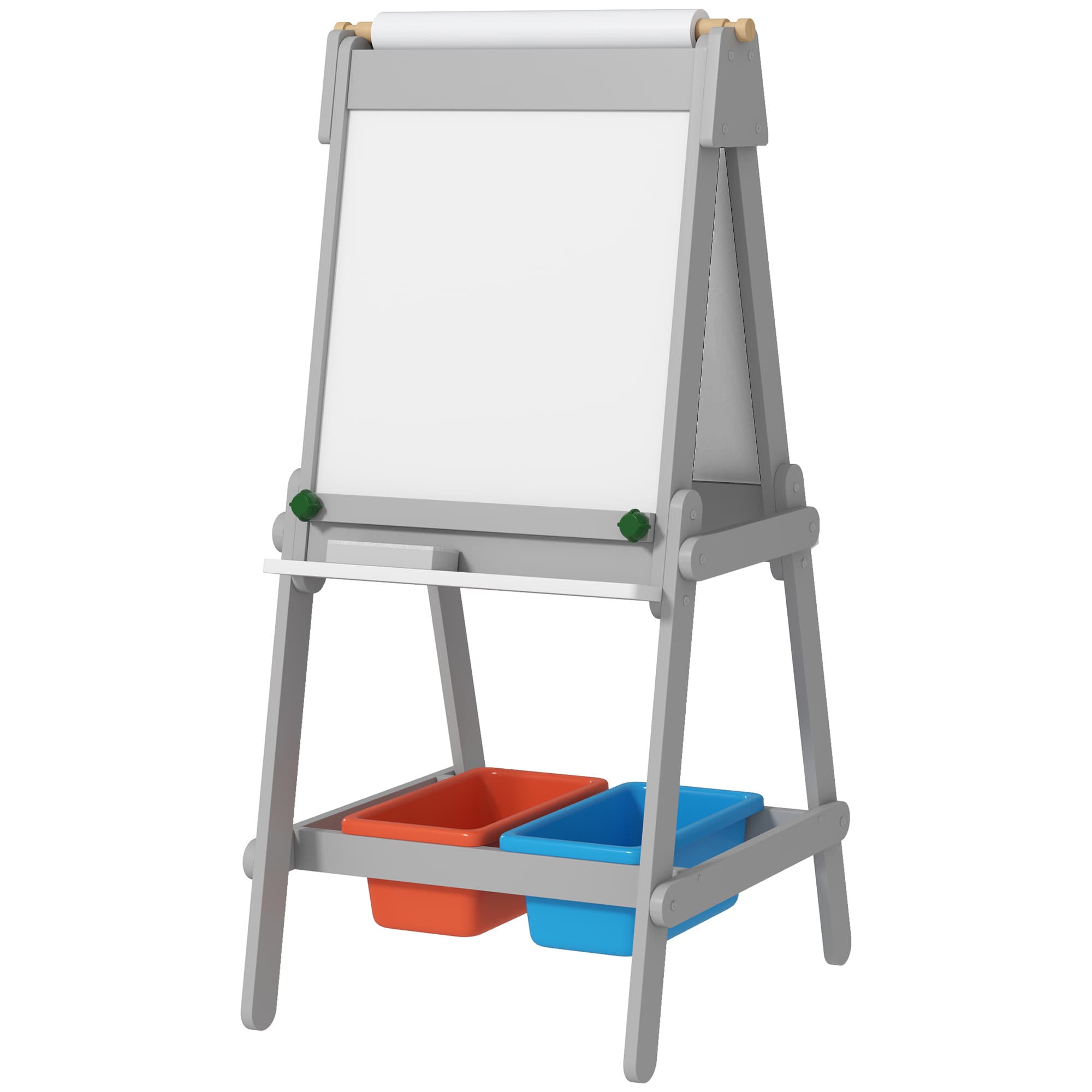 AIYAPLAY Chevalet pour enfants double face avec rouleau de papier, tableau noir, tableau blanc, design 3-en-1, pour dessiner et peindre
