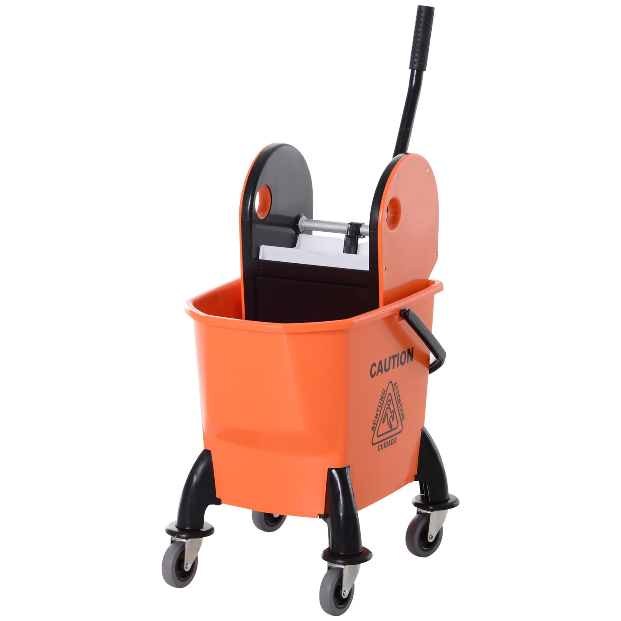 HOMCOM Seau à serpillière à roulettes, essoreuse à serpillière, 26 L, Plastique, Orange