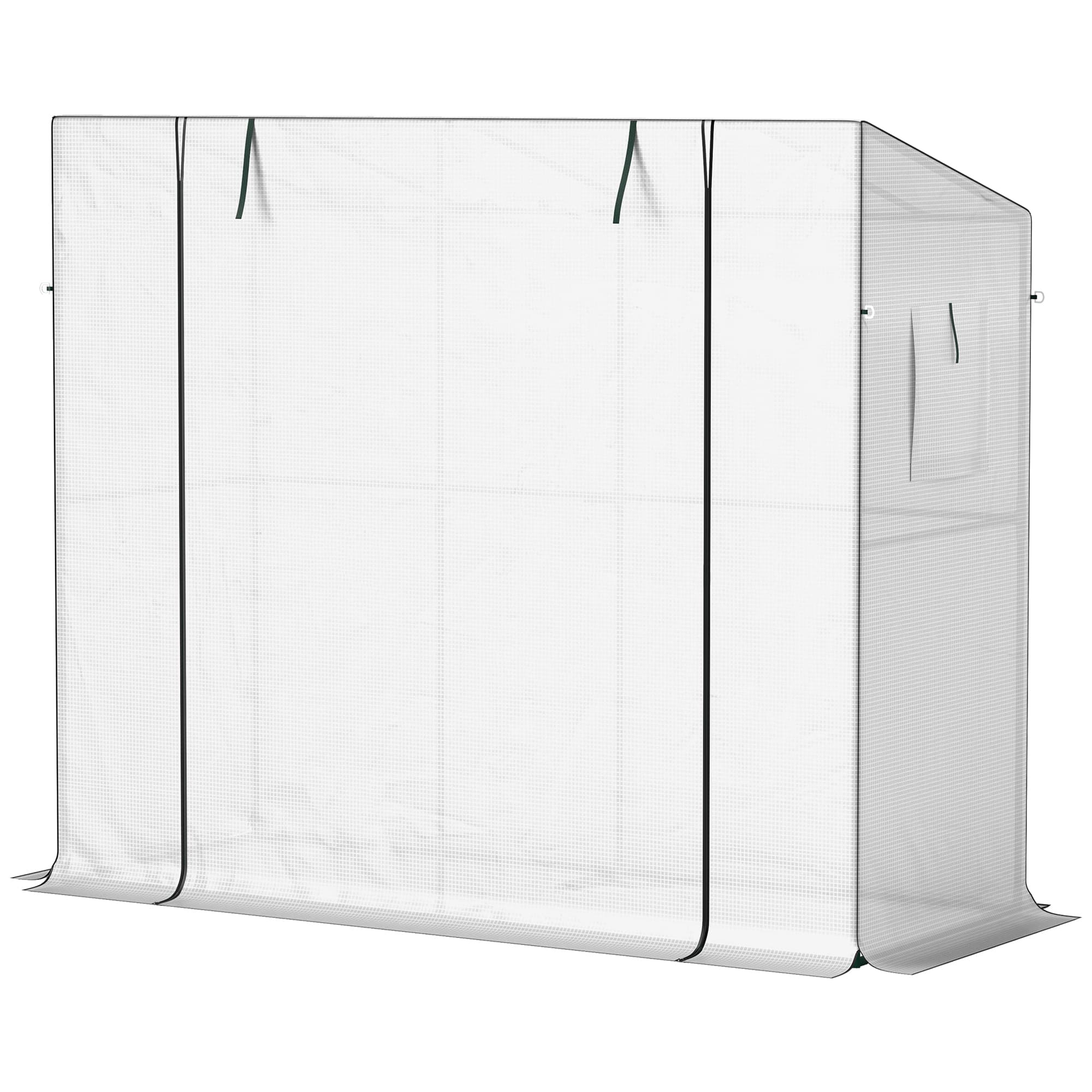 Outsunny Mini-serre adossée avec porte à enroulement et fenêtres en filet, résistant aux UV, pour fleurs, semis, plantes, Blanc