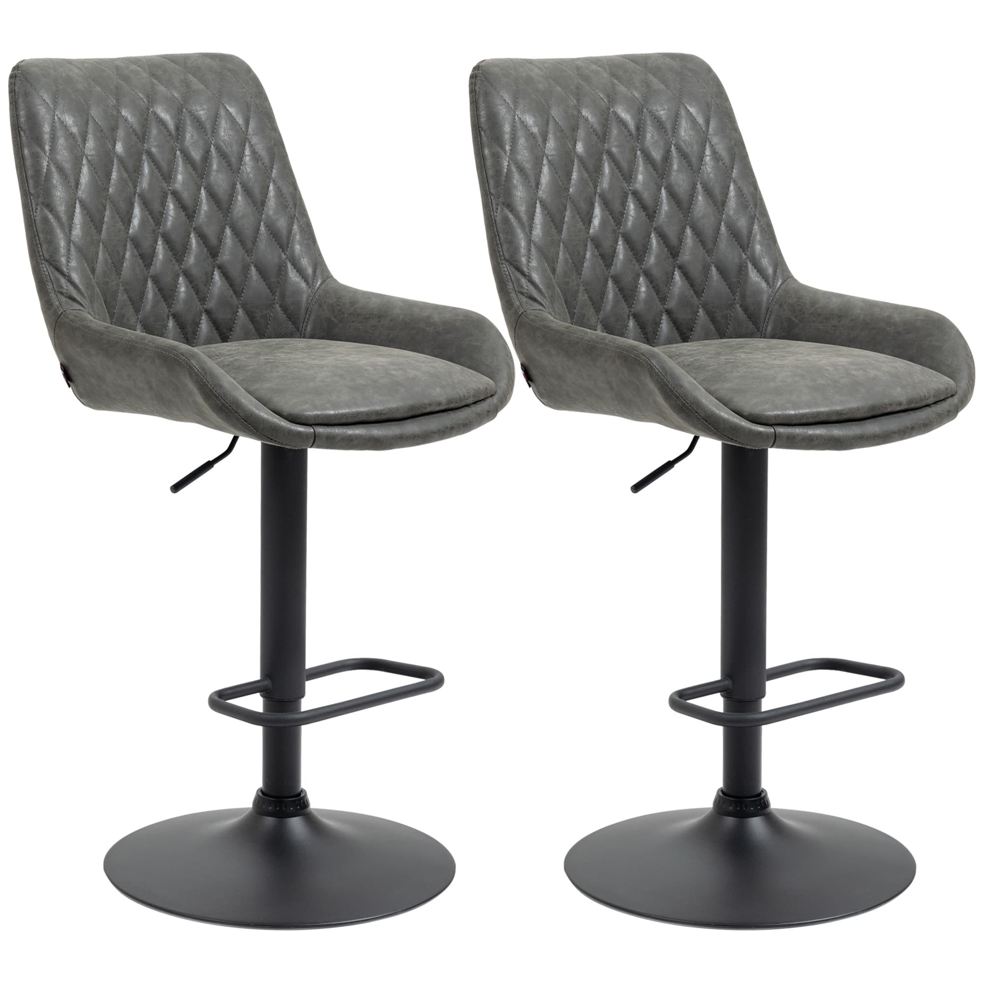HOMCOM Tabouret de Bar Tabouret de Cuisine Design, Réglable en Hauteur, avec Repose-pieds, 51 cm x 59 cm x 117 cm, Gris foncé + Noir