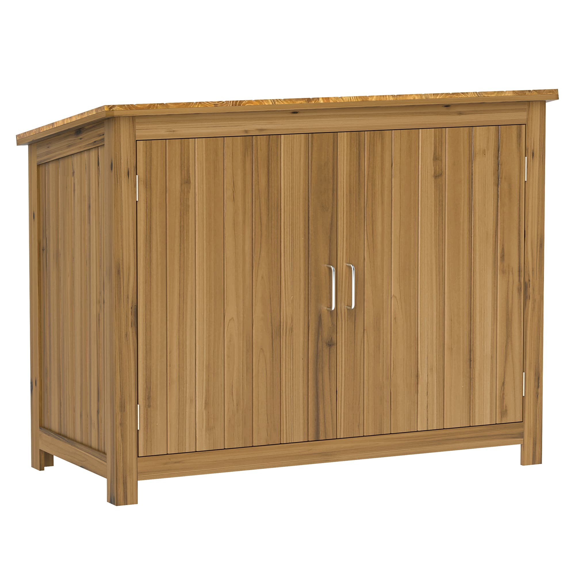 Outsunny Armoire de jardin en bois abri de jardin extérieur avec toit incliné, 2 étagères et 2 portes, 110 x 50 x 85 cm, marron