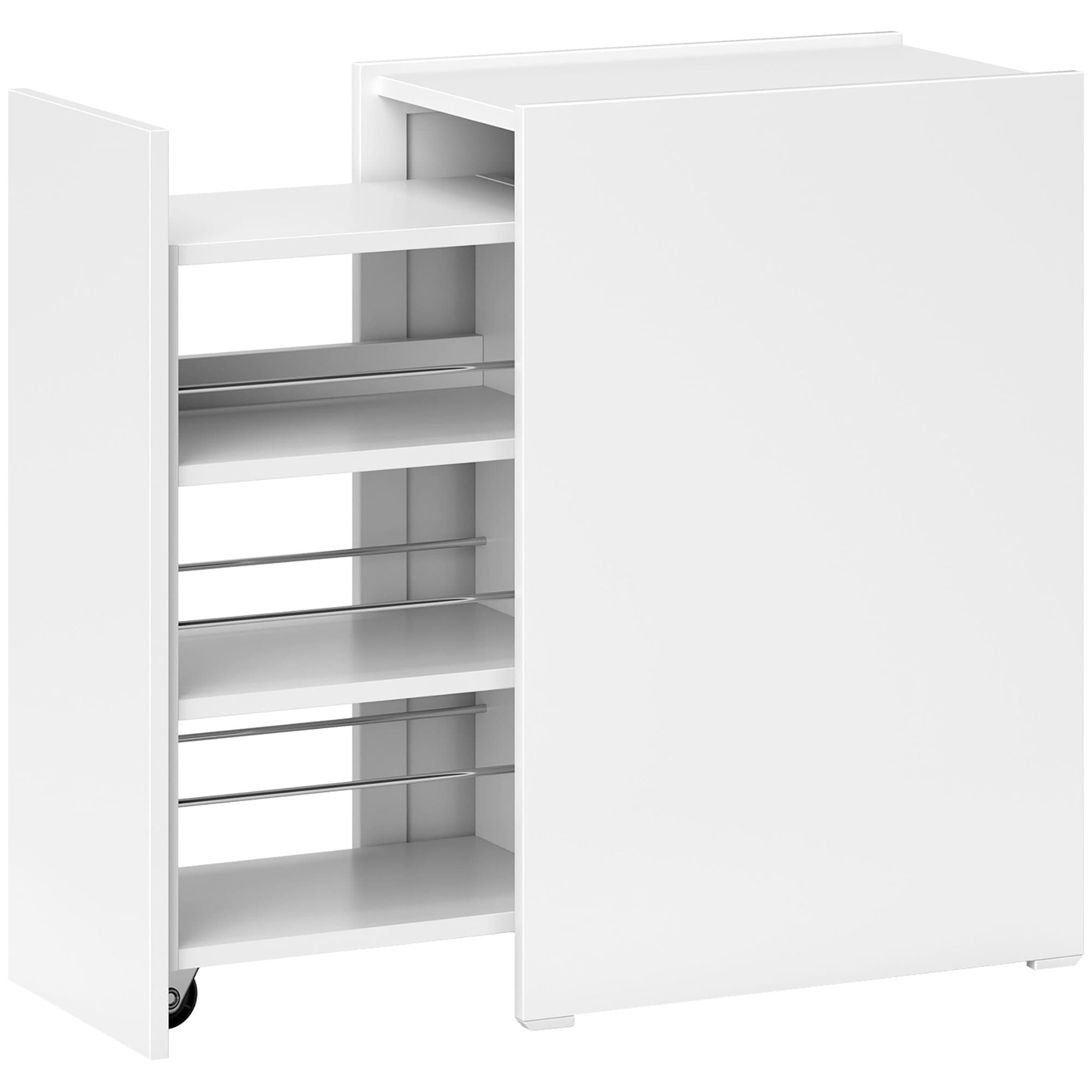 HOMCOM Meuble de salle de bain compact et étroit avec tiroir sur roulettes, 3 compartiments, 47 x 30 x 66,5 cm, blanc