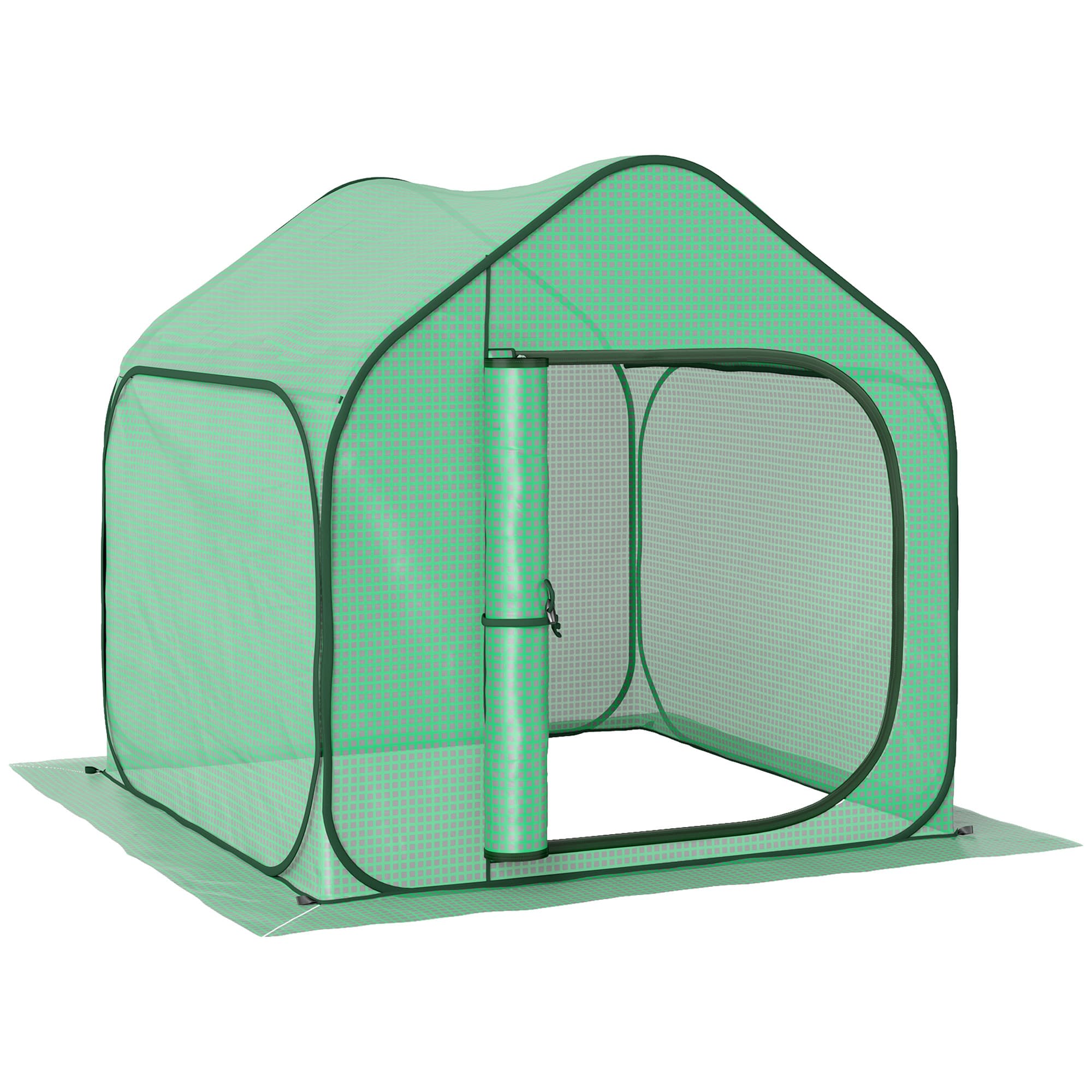 Outsunny Mini serre pop-up petite serre légumes plante fleurs avec porte à fermeture éclair en PE 150 x 148 x 148 cm vert