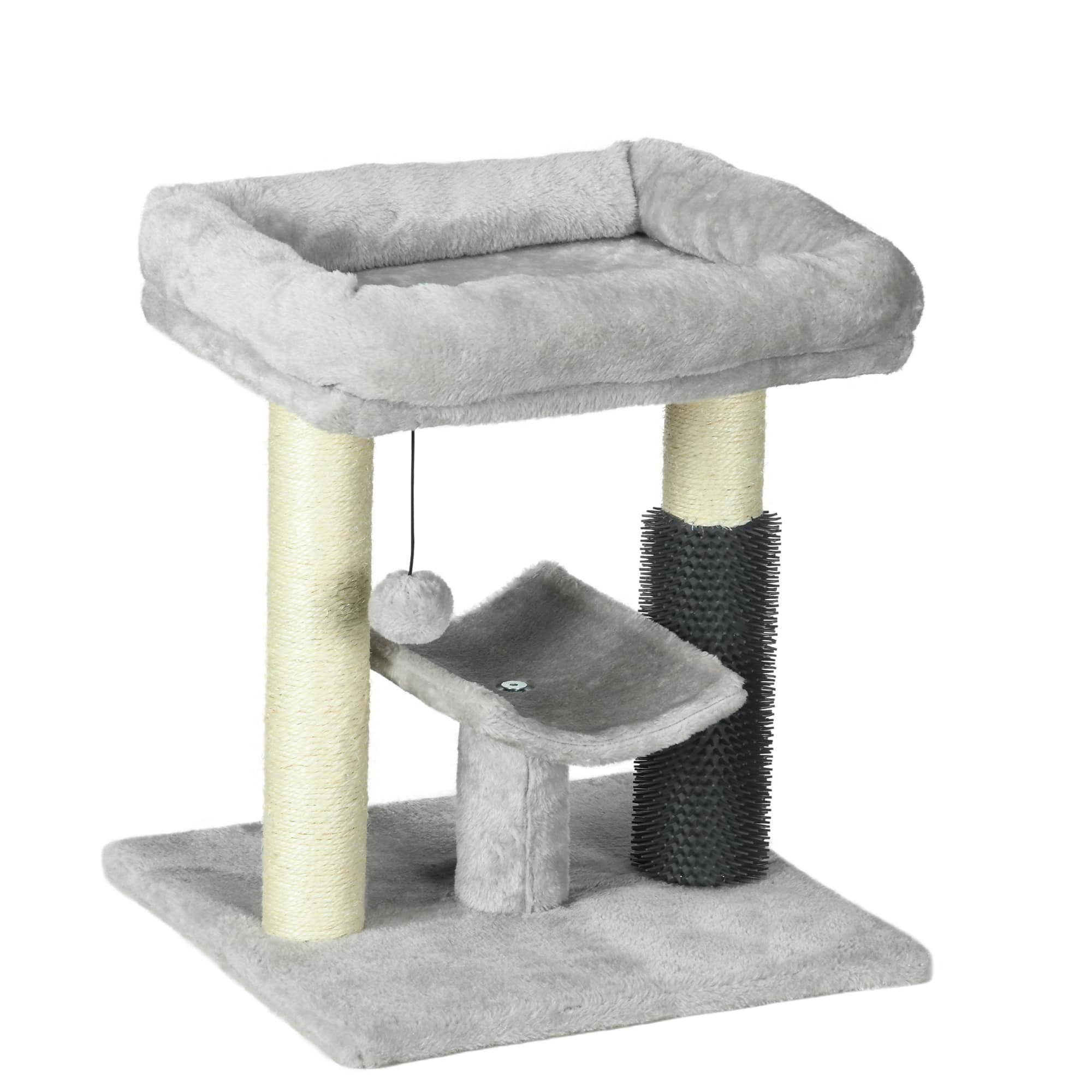 PawHut Petit Arbre à Chat Tour de Jeu avec Poteau Sisal et Balle Suspendue 48cm Gris Aosom France
