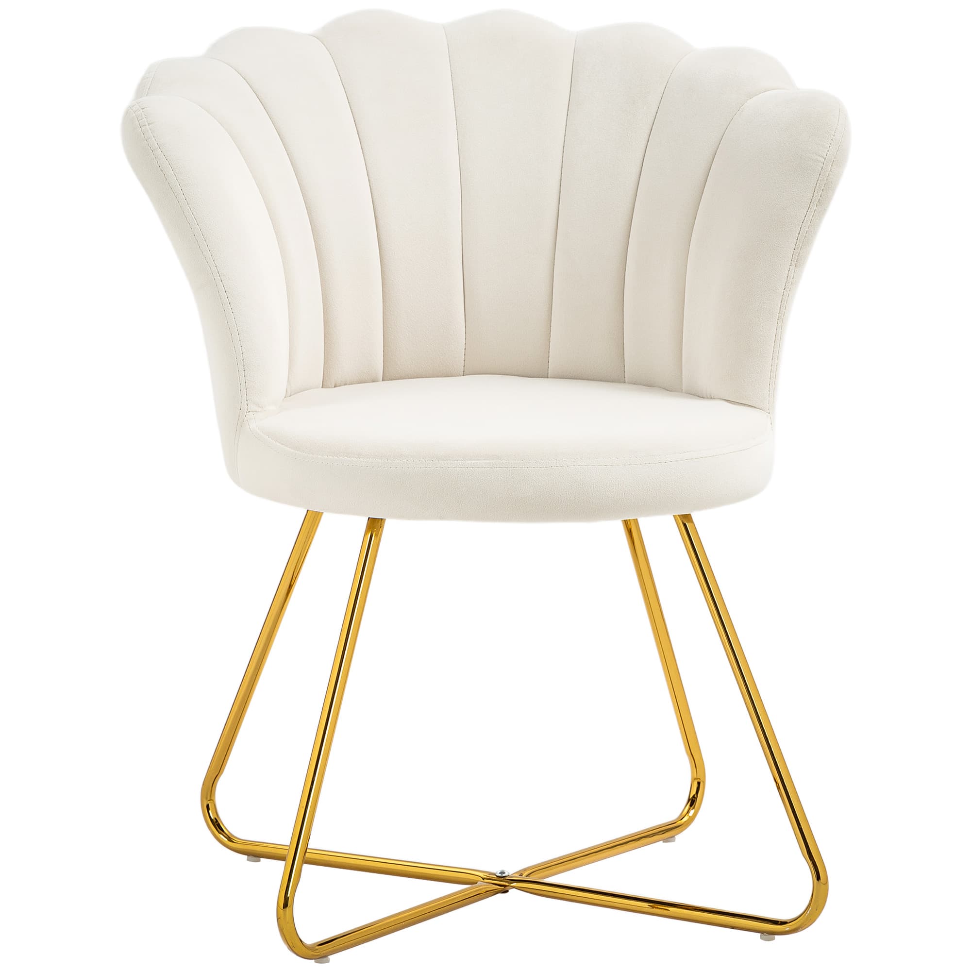 HOMCOM Fauteuil coquillage chaise coiffeuse fauteuil en velours fauteuil de salon avec pieds en acier 69 x 64 x 80 cm crème