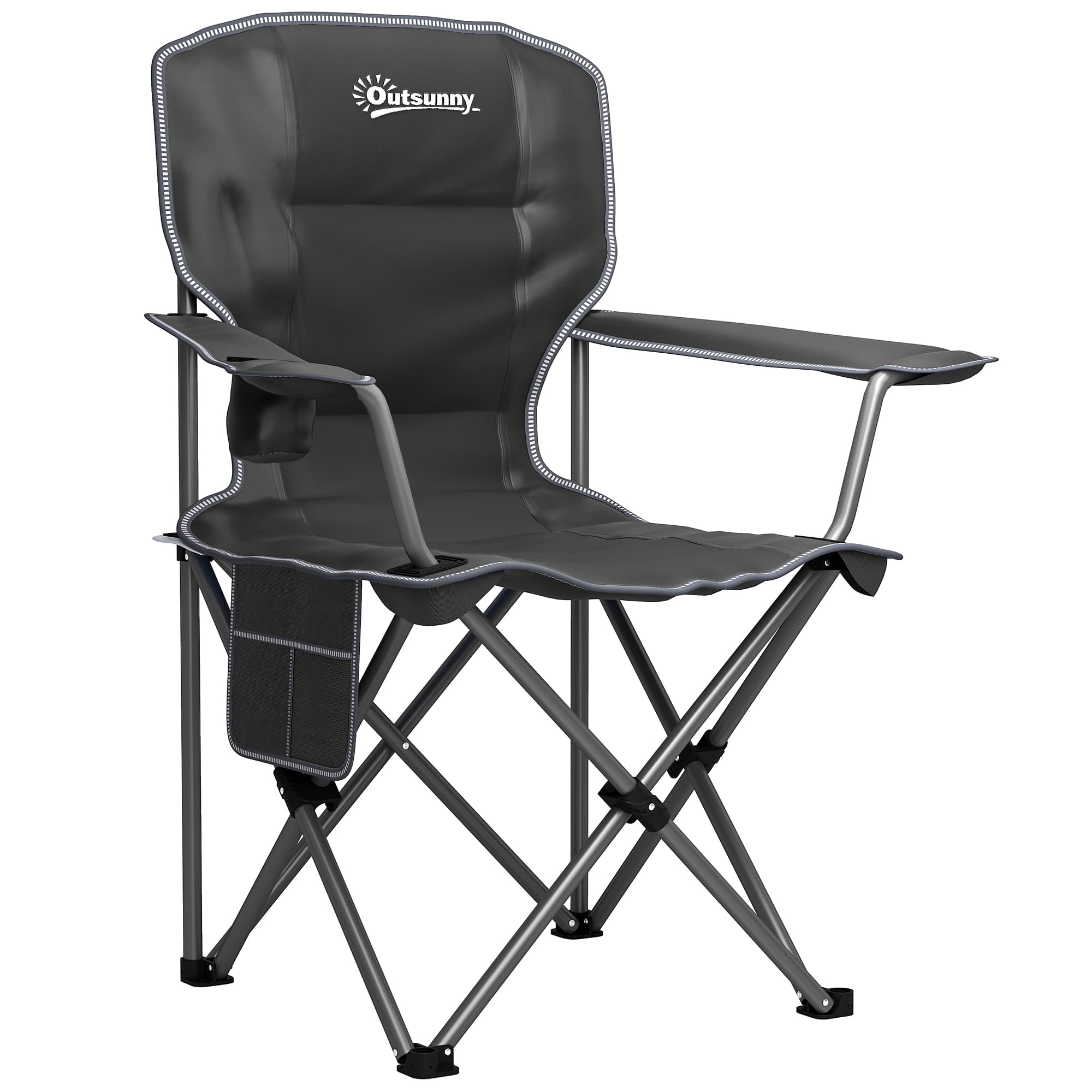 Outsunny Chaise de camping pliante et portable avec porte-gobelets, poches latérales et sac de transport, noir