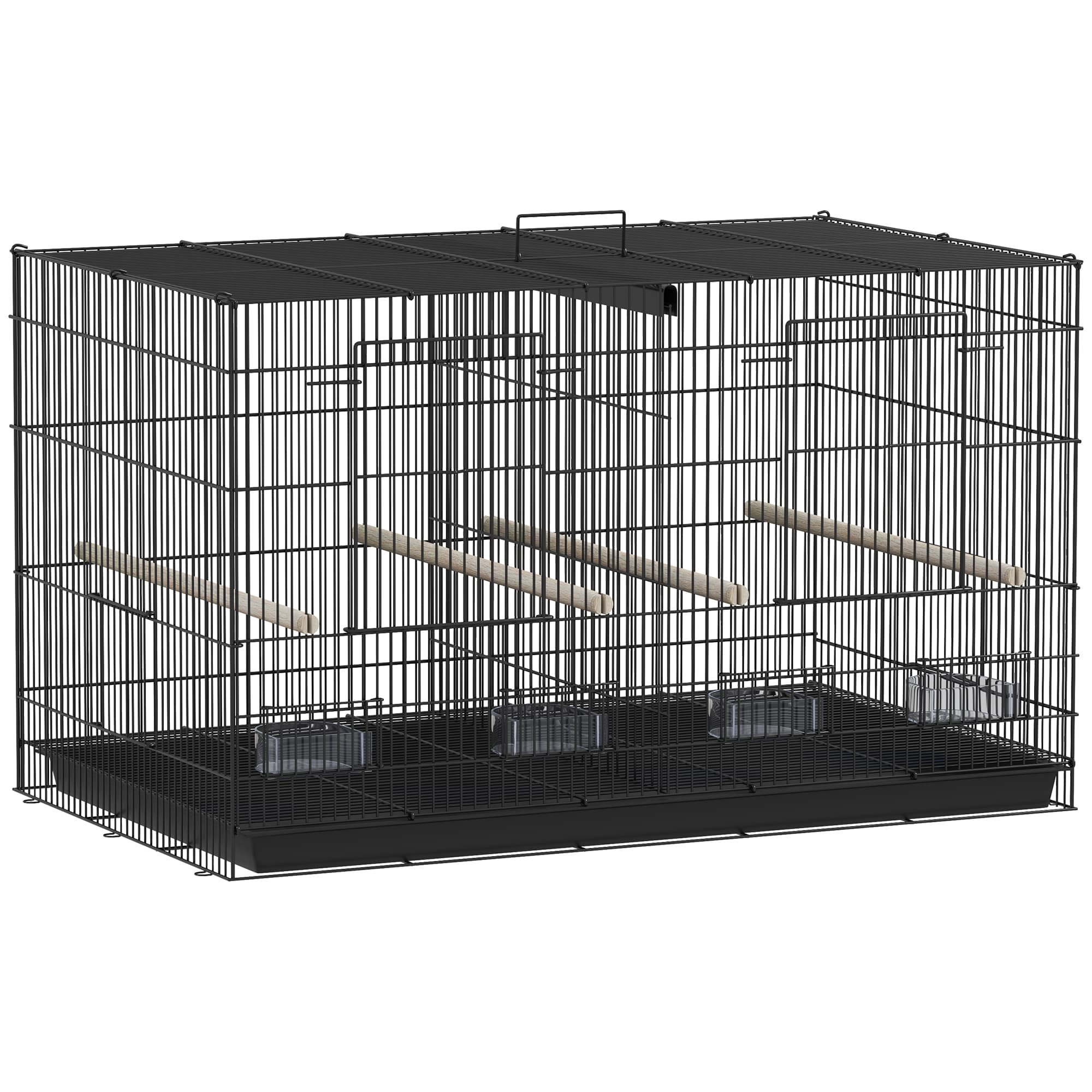 PawHut Cage à oiseaux volière intérieur acier avec séparateur 4 perchoirs plateau coulissant 4 mangeoires 76 x 46 x 46 cm noir
