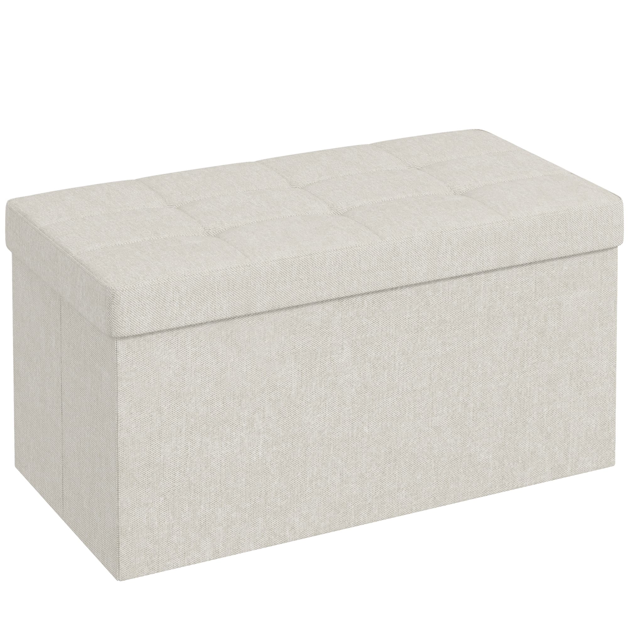 HOMCOM Banc de rangement pouf de rangement pliable bout de lit repose-pieds avec couvercle capitonnée 76L x 38l x 38H cm crème