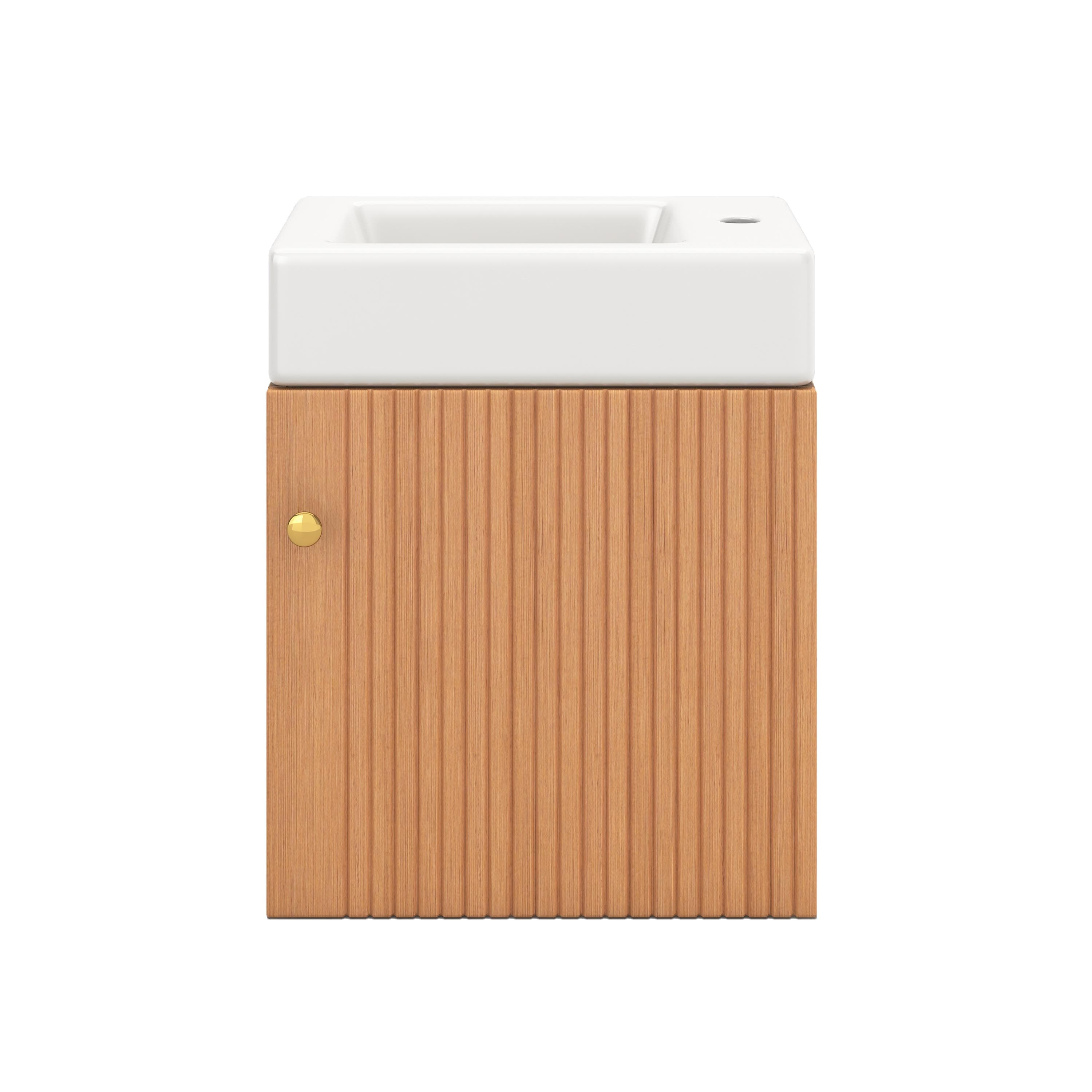 Meuble de salle de bain avec lavabo et meuble sous-vasque, suspendu, avec espace de rangement, 46×26×56 cm, Couleur naturelle