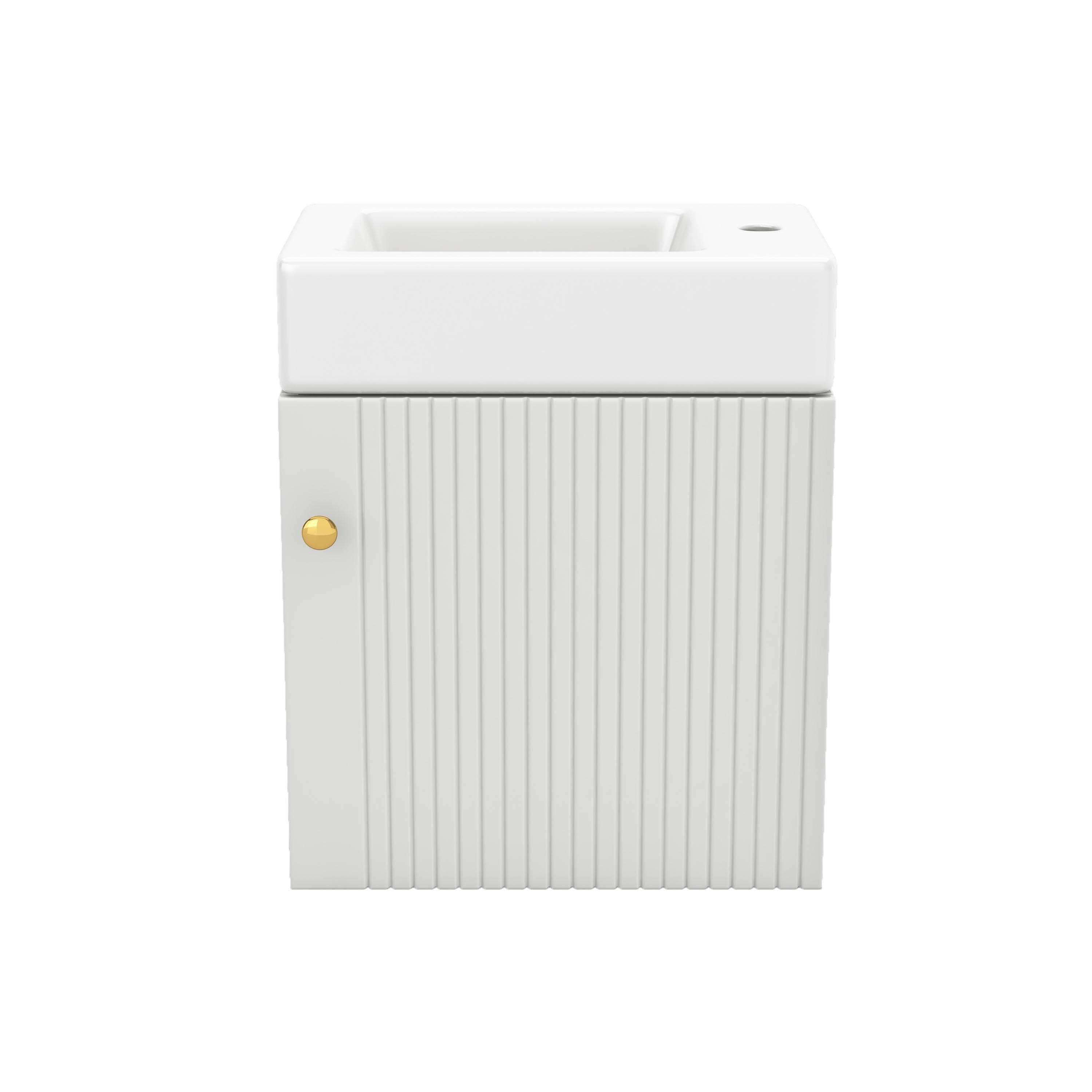Meuble de salle de bain avec lavabo et meuble sous-vasque, suspendu, avec espace de rangement, 46×26×56 cm, Blanc