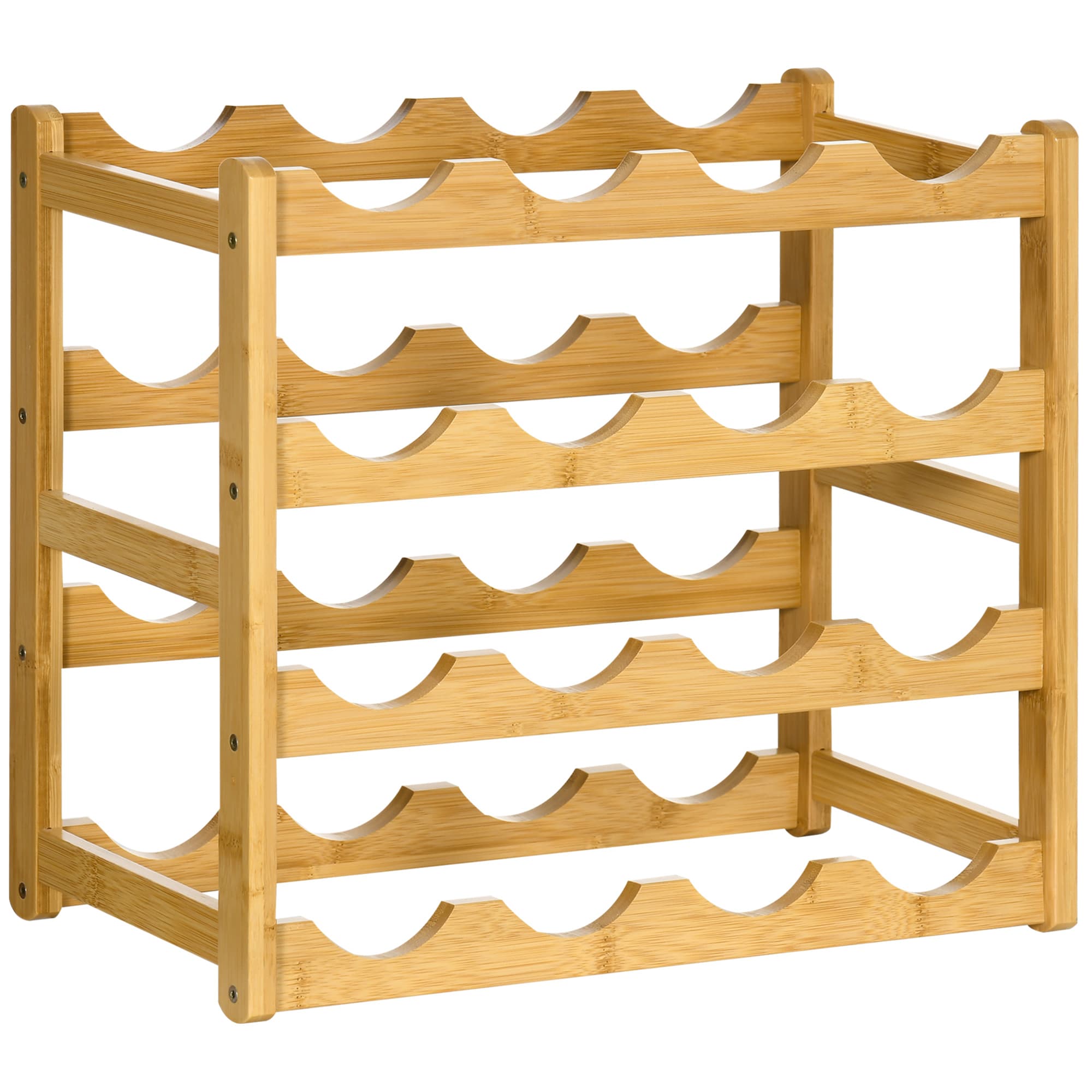 HOMCOM Range-bouteilles casier porte-bouteilles en bois de bambou 4 niveaux 16 bouteilles 43 x 23,5 x 38 cm bois naturel
