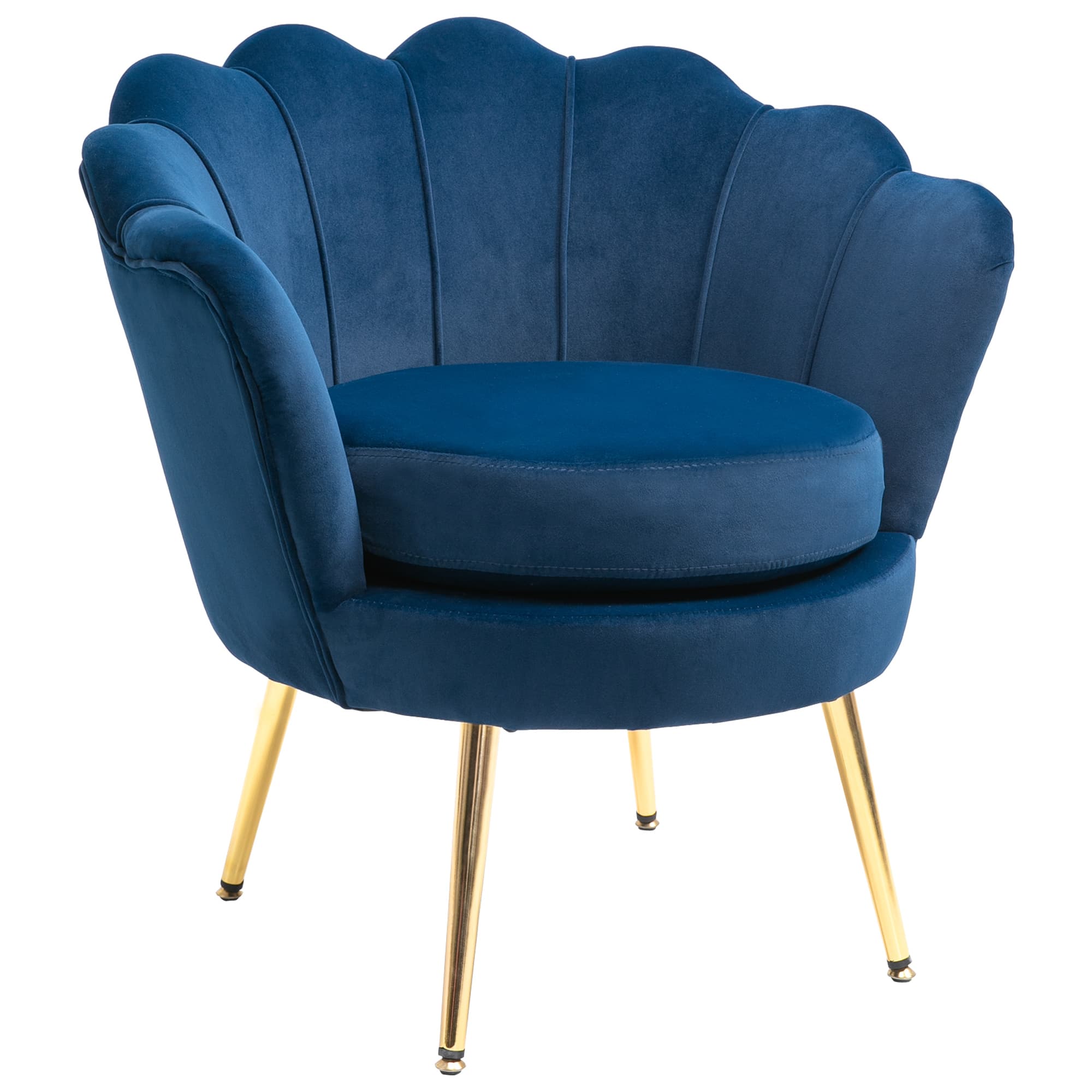 HOMCOM Fauteuil salon fauteuil en velours fauteuil coquillage avec pieds en métal doré pour chambre à coucher, bleu