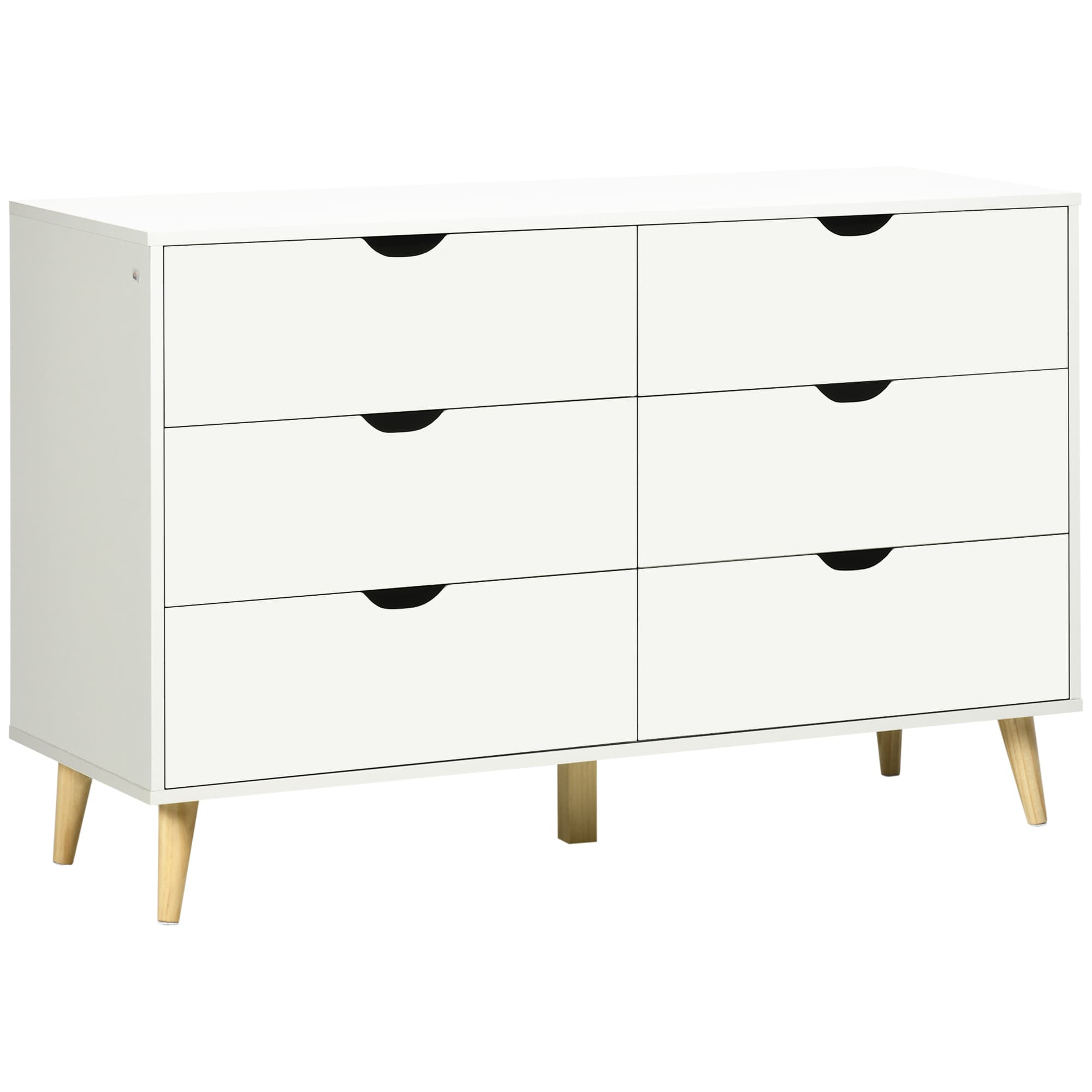 HOMCOM Wide Chest of Drawers, 6-Drawer Storage Organiser Unit with Wood Legs for Bedroom, Living Room, White