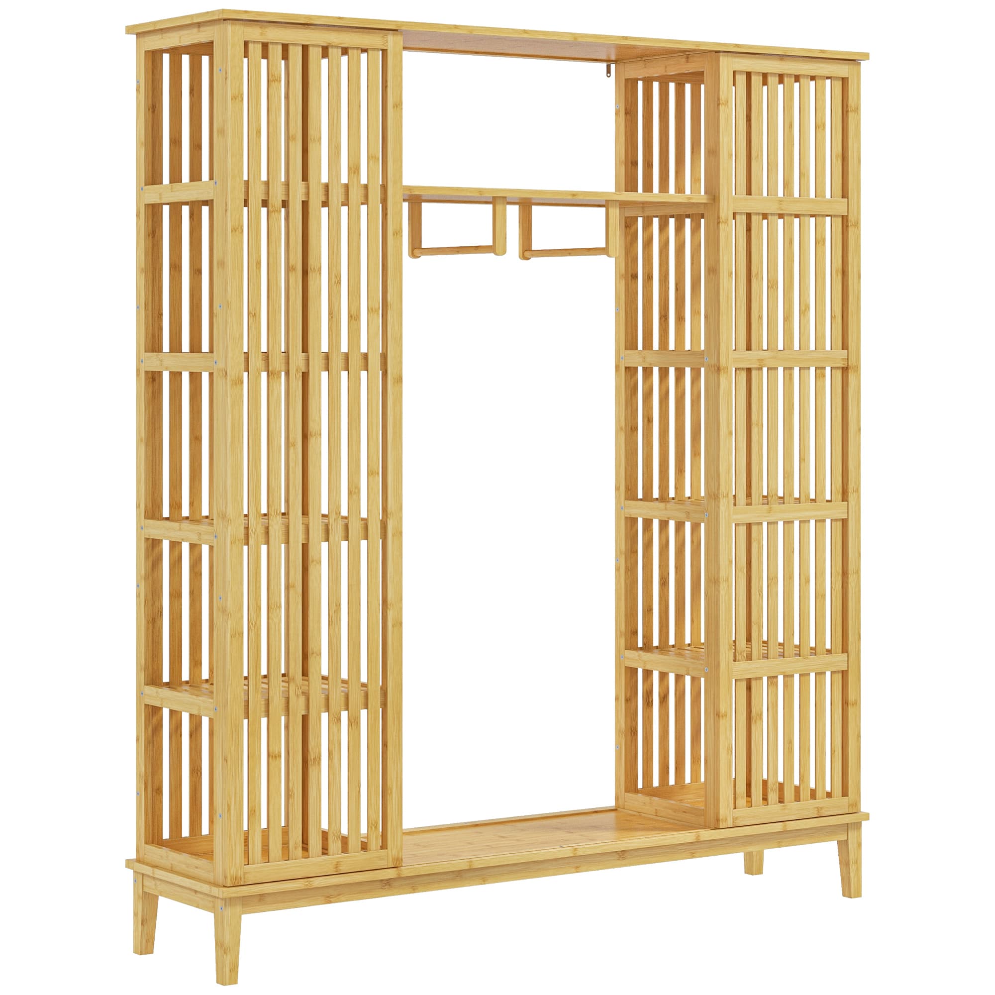 HOMCOM Armoire en bambou avec 2 portes coulissantes, étagères et tringle, grande armoire pour la chambre, 145 x 35 x 165cm