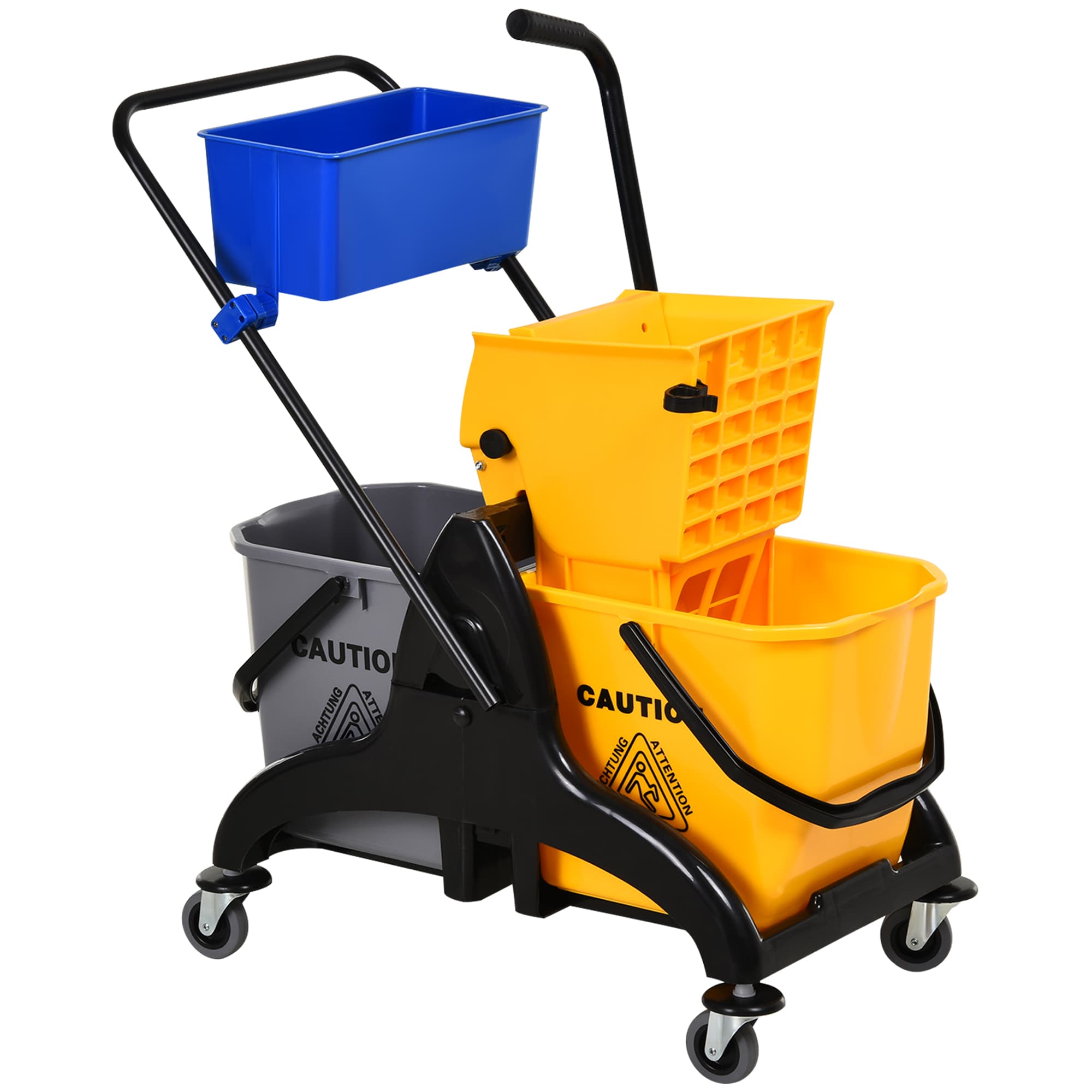 HOMCOM Chariot de ménage chariot de lavage essoreuse latérale seau 26 L + panier de rangements 78 x 45 x 95 cm jaune
