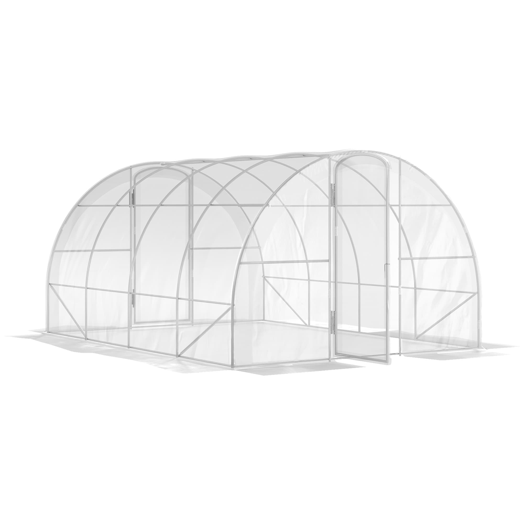 Outsunny Serre de jardin tunnel 4 x 3 x 2 m 12 m2 avec 2 portes à charnières bâche en PE 150 g/m2 pour Légumes Plantes Fleurs