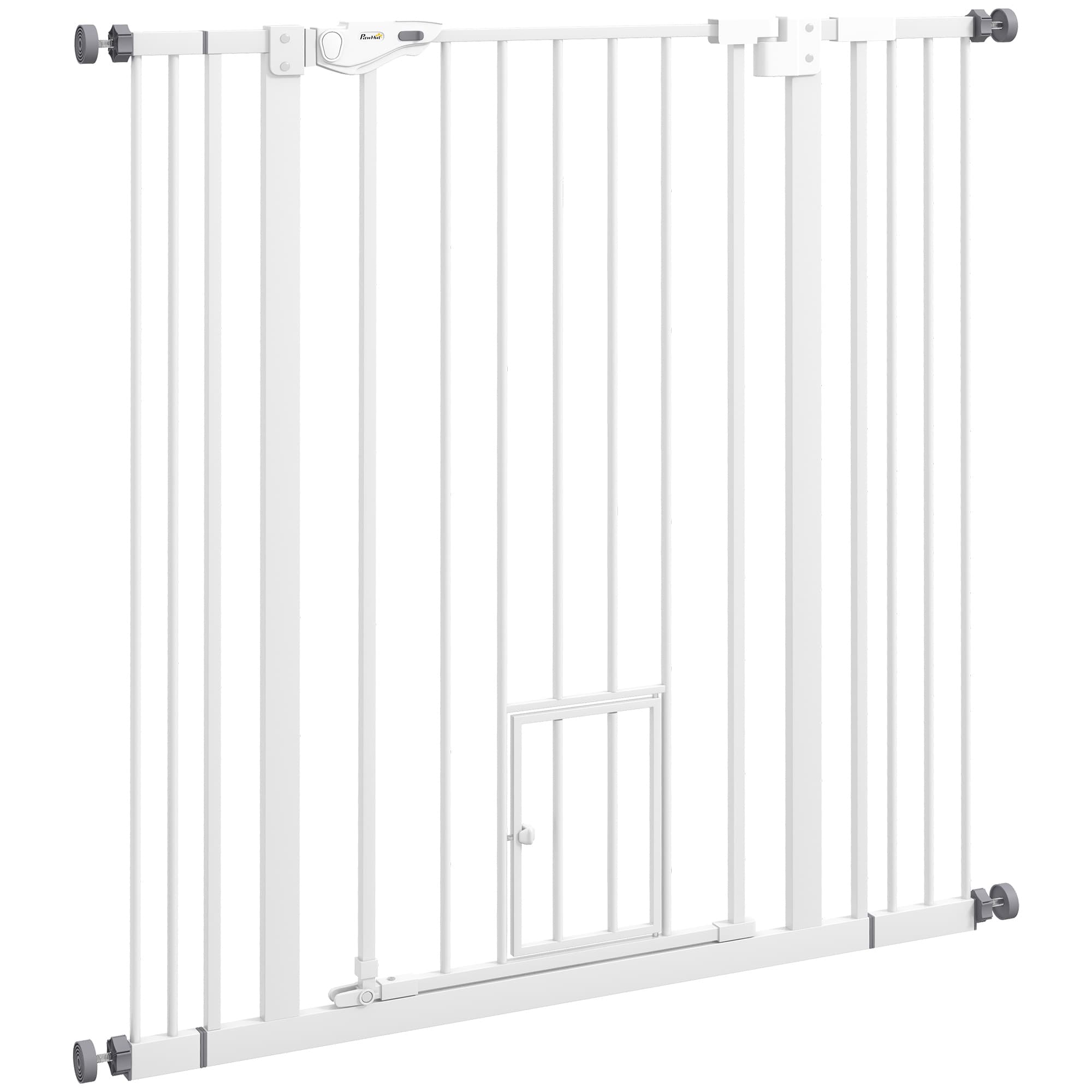 PawHut Barrière de sécurité animaux de 104,1H cm avec porte fermeture automatique système de double verrouillage blanc