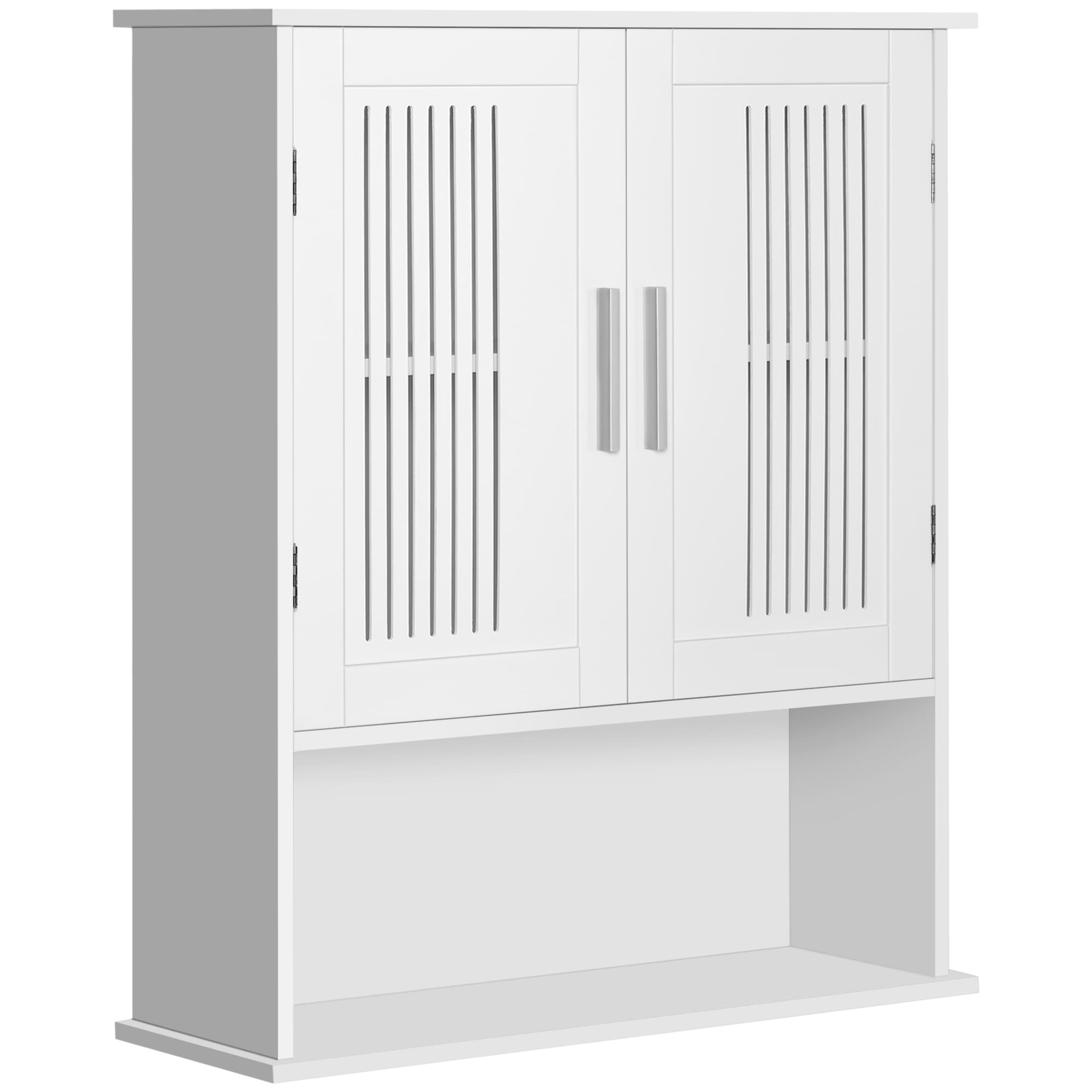 kleankin Armoire murale, meuble salle de bain avec étagère réglable, double porte et étagère ouverte, 60 x 20 x 70 cm, blanc