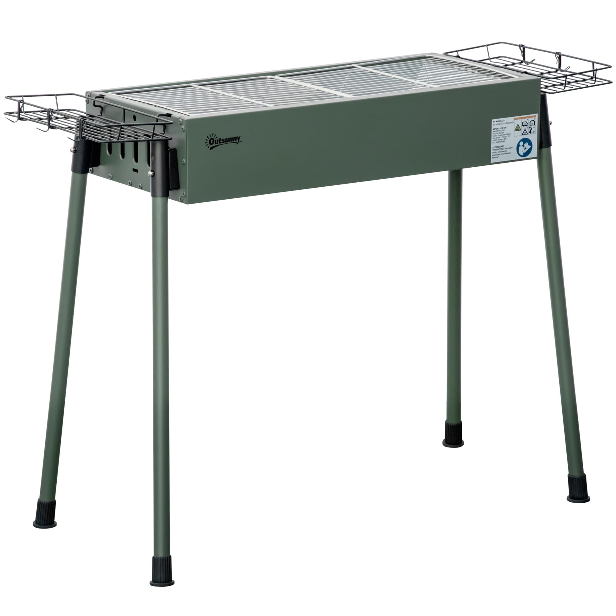 Outsunny Grill à Charbon Portable Noir avec 2 Grilles, Pieds Amovibles et Paniers Latéraux Aosom France
