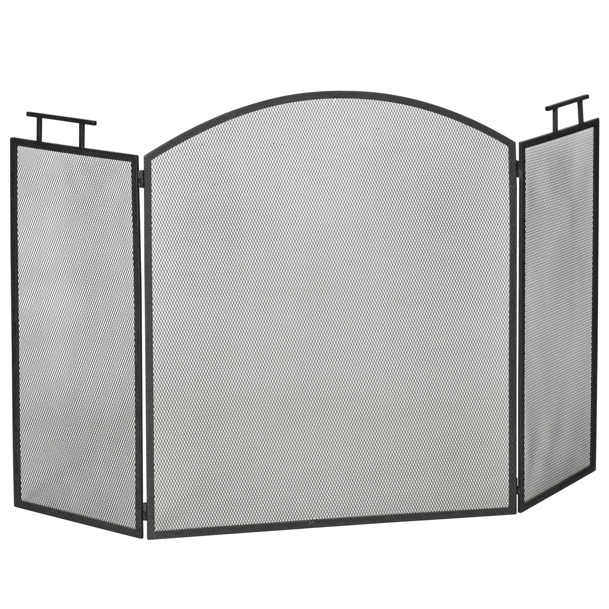 HOMCOM Pare-feu pour cheminée ou poêle - Pare-étincelles 3 Volets Pliables - dim. 128l x 2P x 76,5H cm - Acier métal Noir