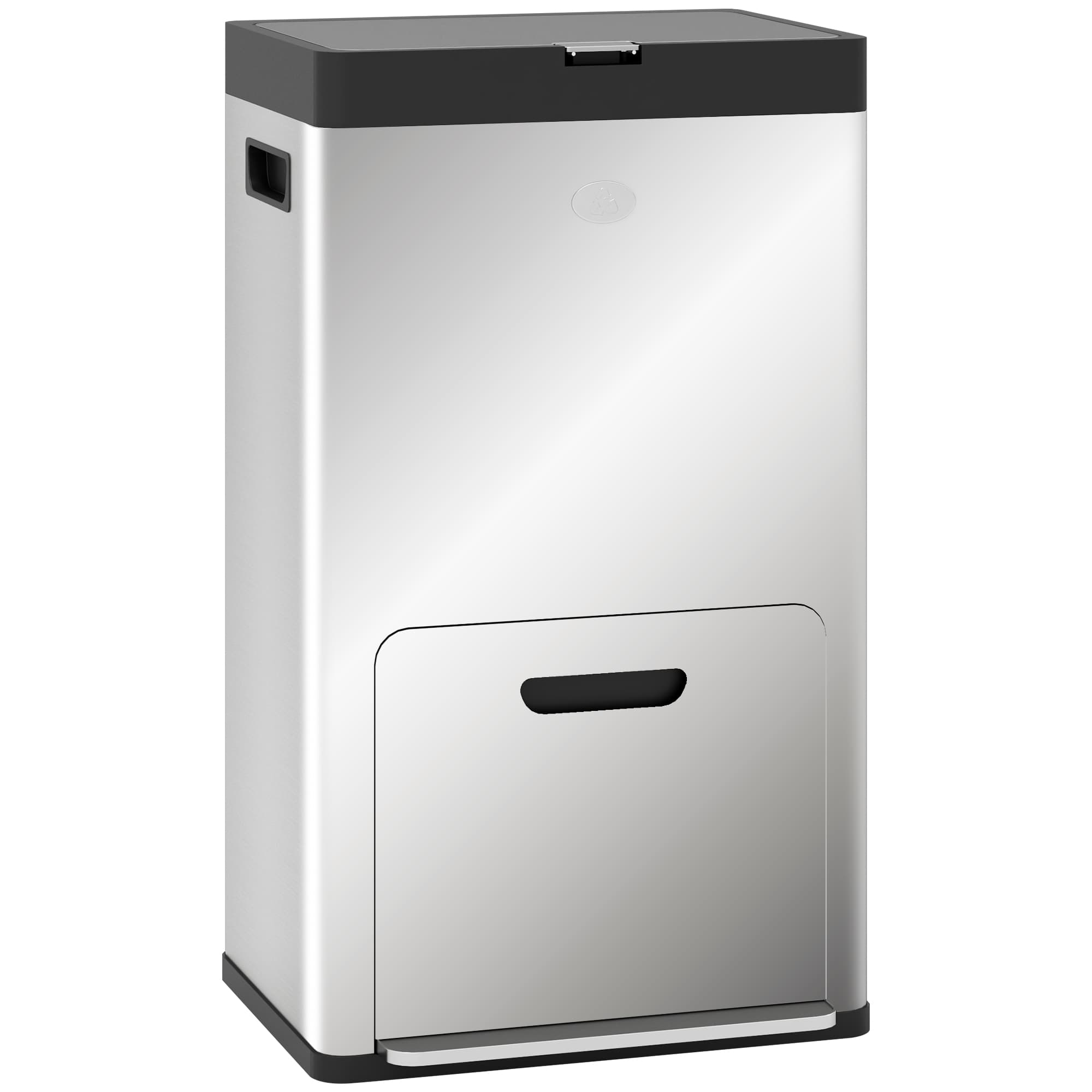 HOMCOM Poubelle rectangulaire à pédale poubelle cuisine 3 compartiments fermeture douce acier inox 45,7 x 35,8 x 76 cm argent