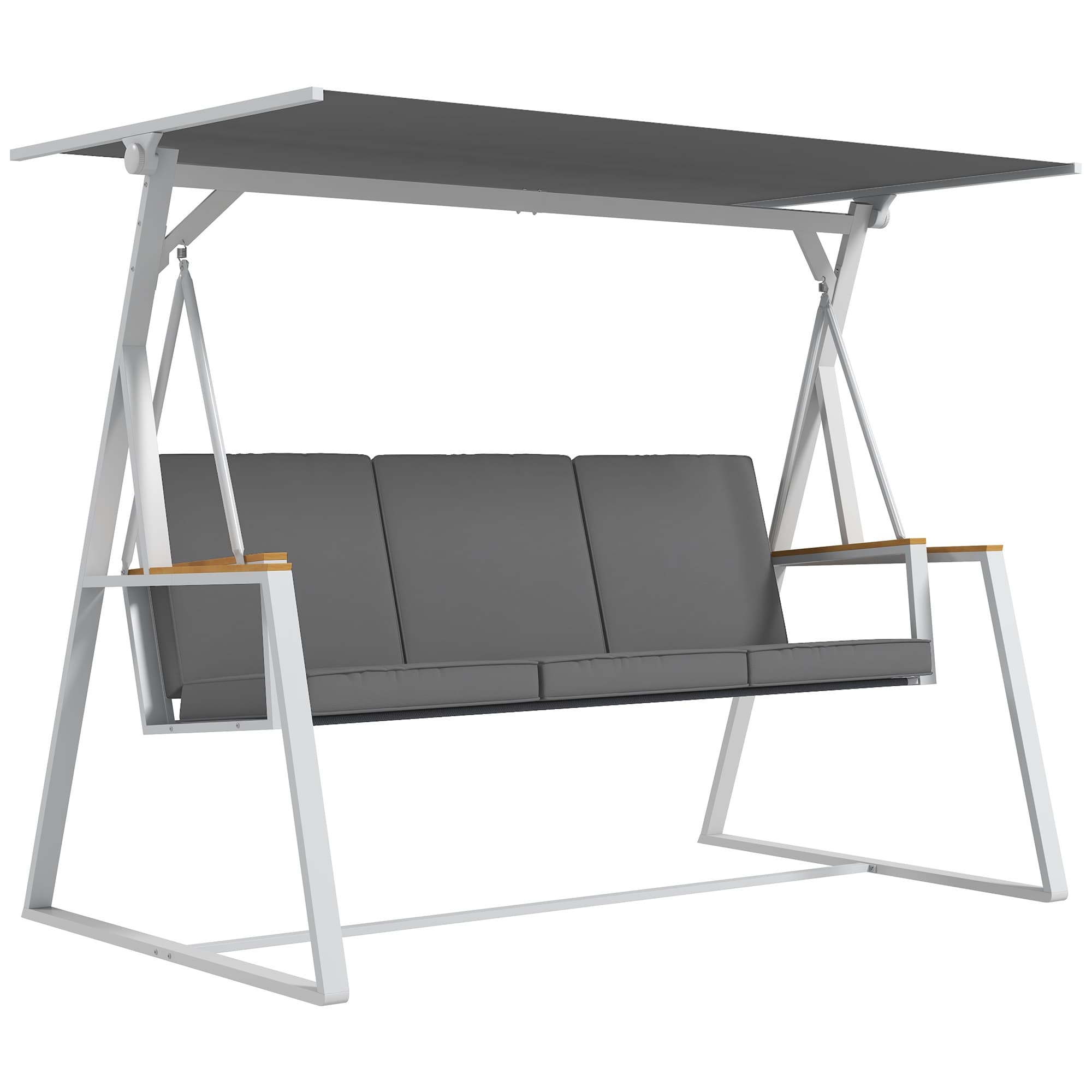 Outsunny Balancelle de jardin 3 places avec toit inclinaison réglable matelas fourni cadre en acier dim. 205L x 130l x 175H cm gris foncé