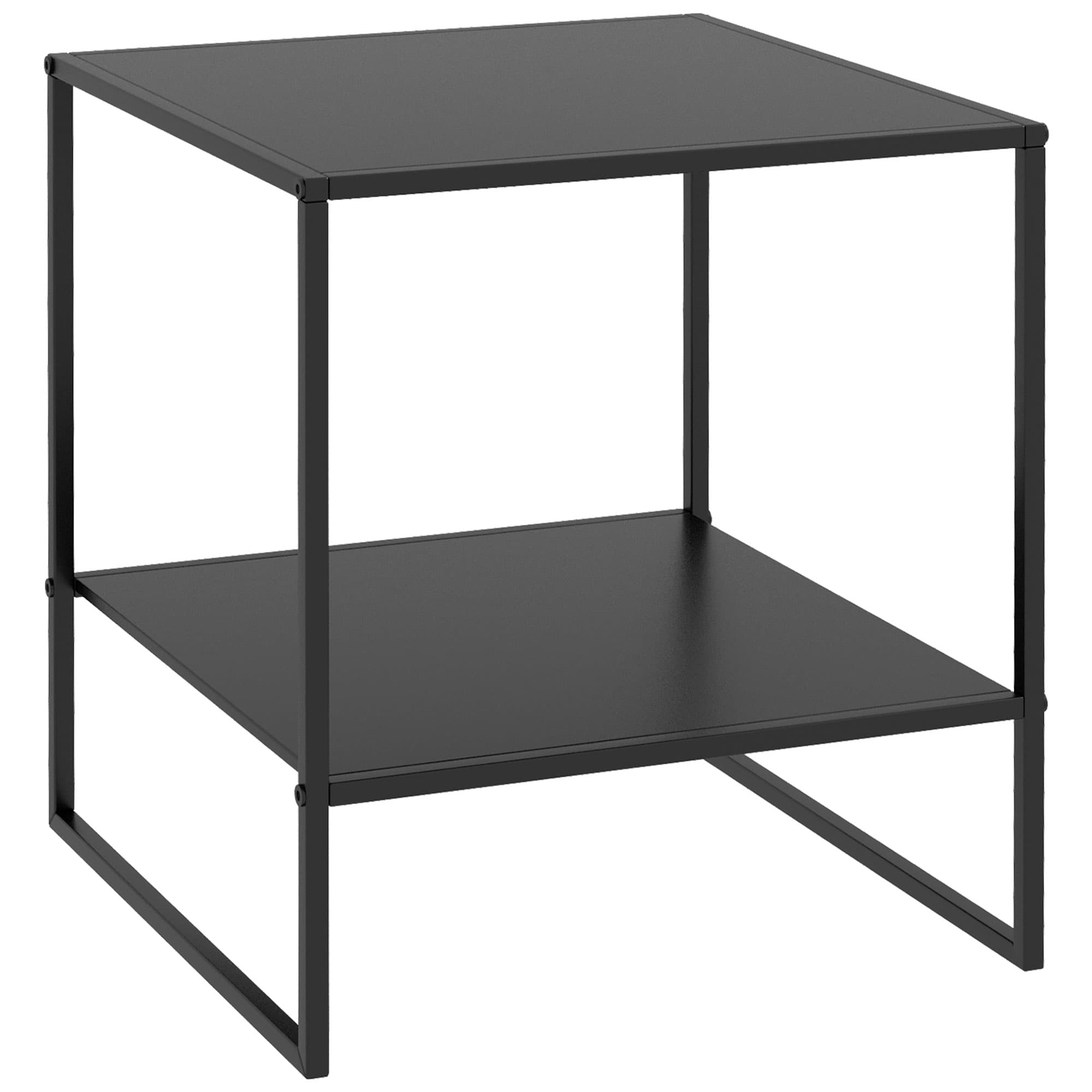 HOMCOM Table basse d'appoint carrée style industriel en métal noir avec une étagère - 40 x 40 x 45 cm noir