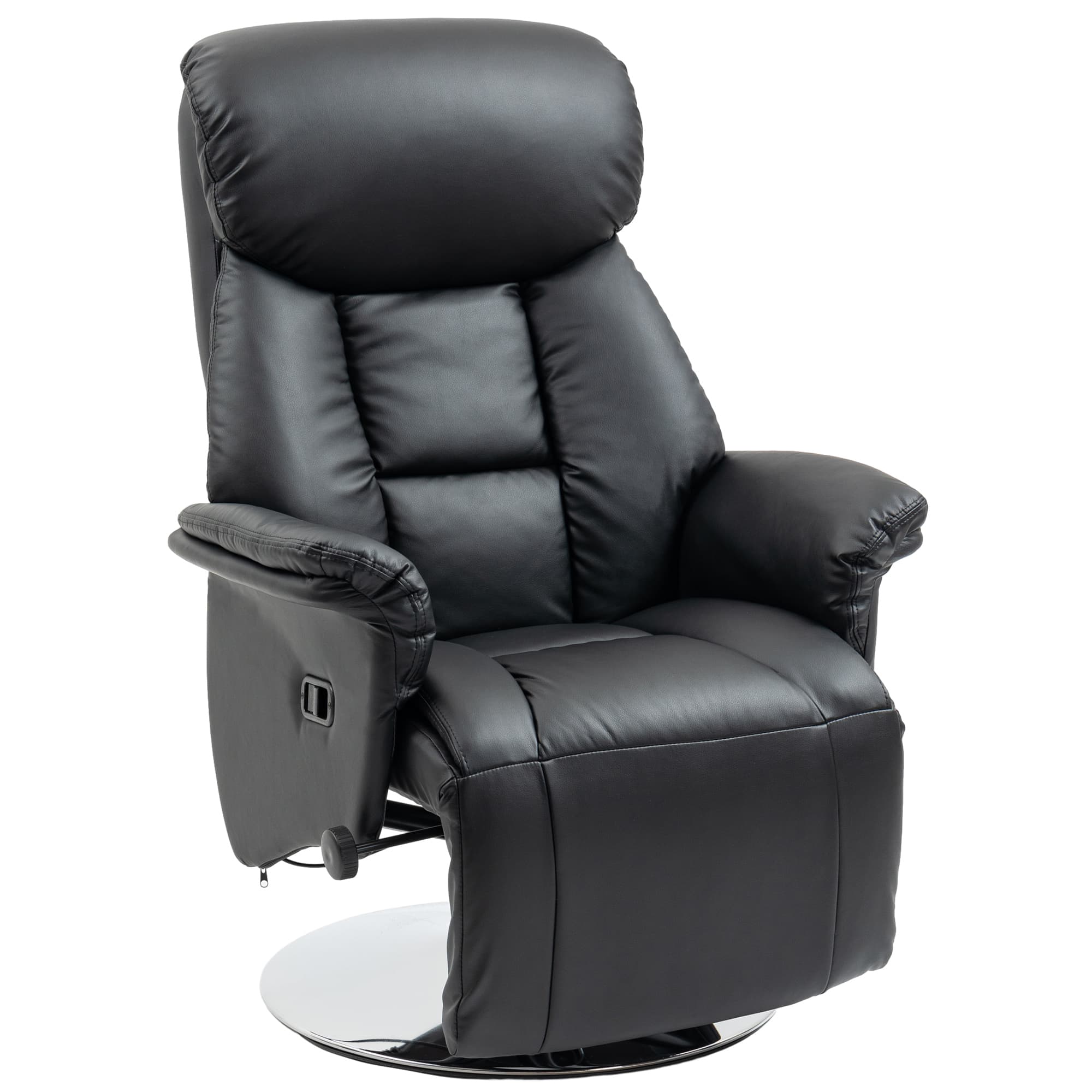 HOMCOM Fauteuil de relaxation inclinable pivotant repose-pied réglable, jusqu'à 150 kg, pour salon, chambre, home cinéma, noir