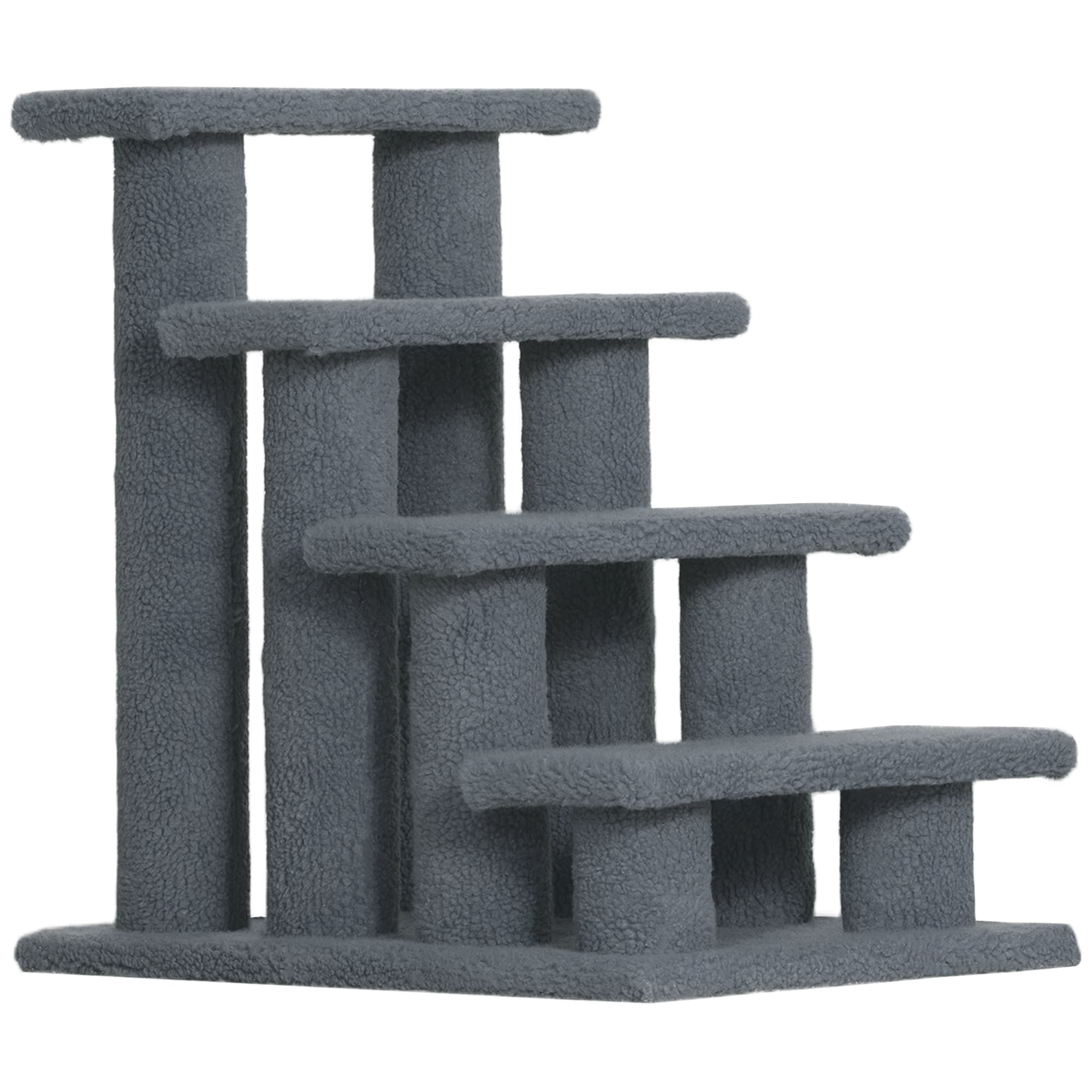 PawHut Escalier pour animaux de compagnie avec 4 marches revêtement effet laine bouclée 61 x 41 x 60 cm gris