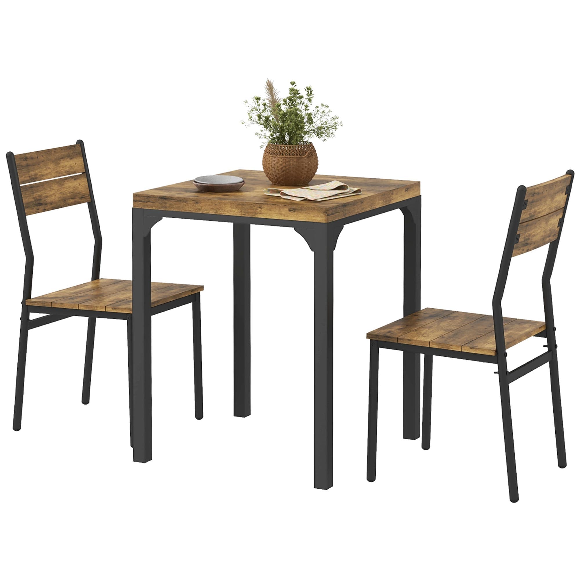 HOMCOM Ensemble table à manger avec 2 chaises encastrables, pour cuisine salon maison, rustique