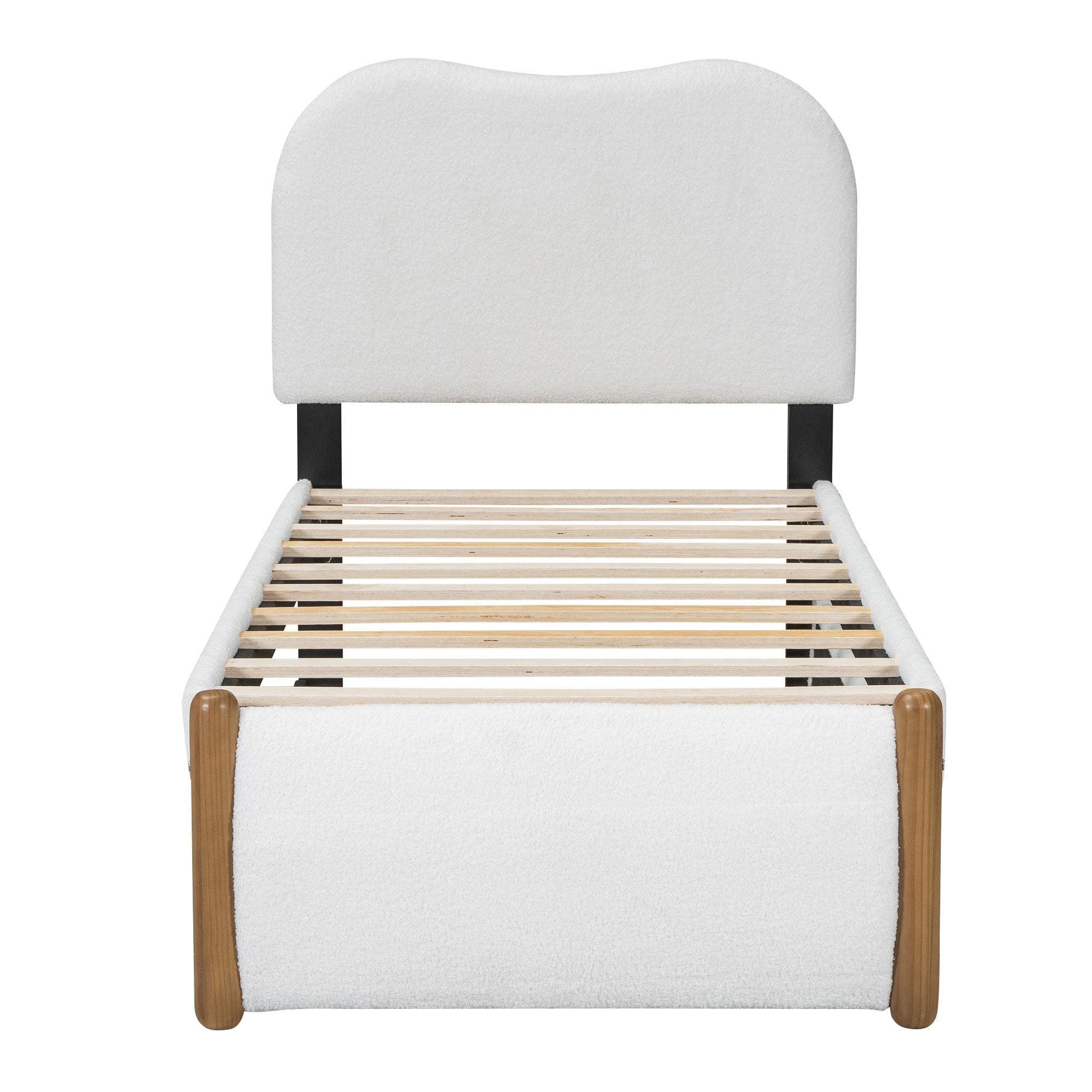 Lit plat rembourré 90x200 cm avec lit gigogne,sans matelas, Blanc