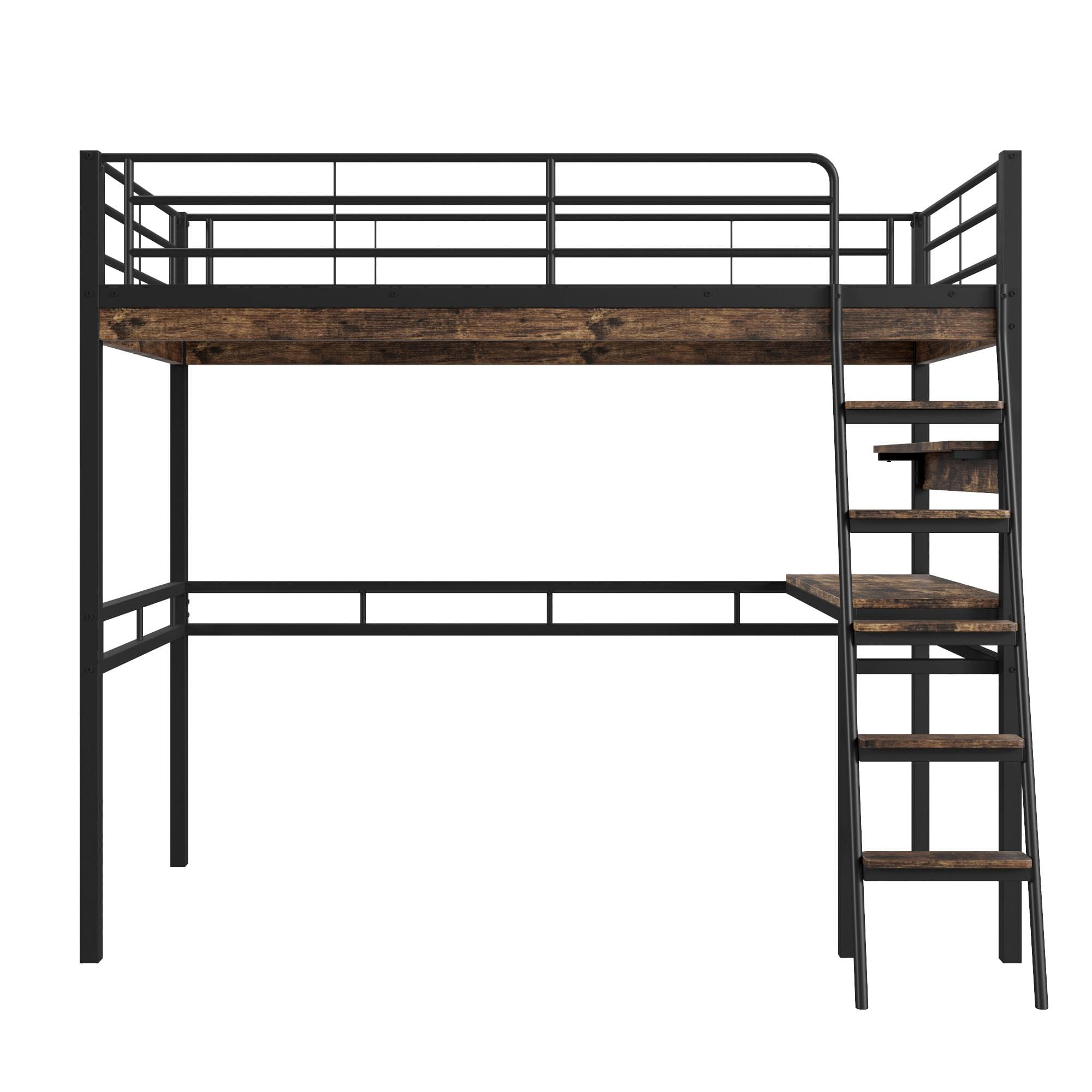 Lit mezzanine 90×200 cm, Lit bureau, Lit mezzanine 1 place avec bureau et étagères, sans matelas, Noir Aosom France