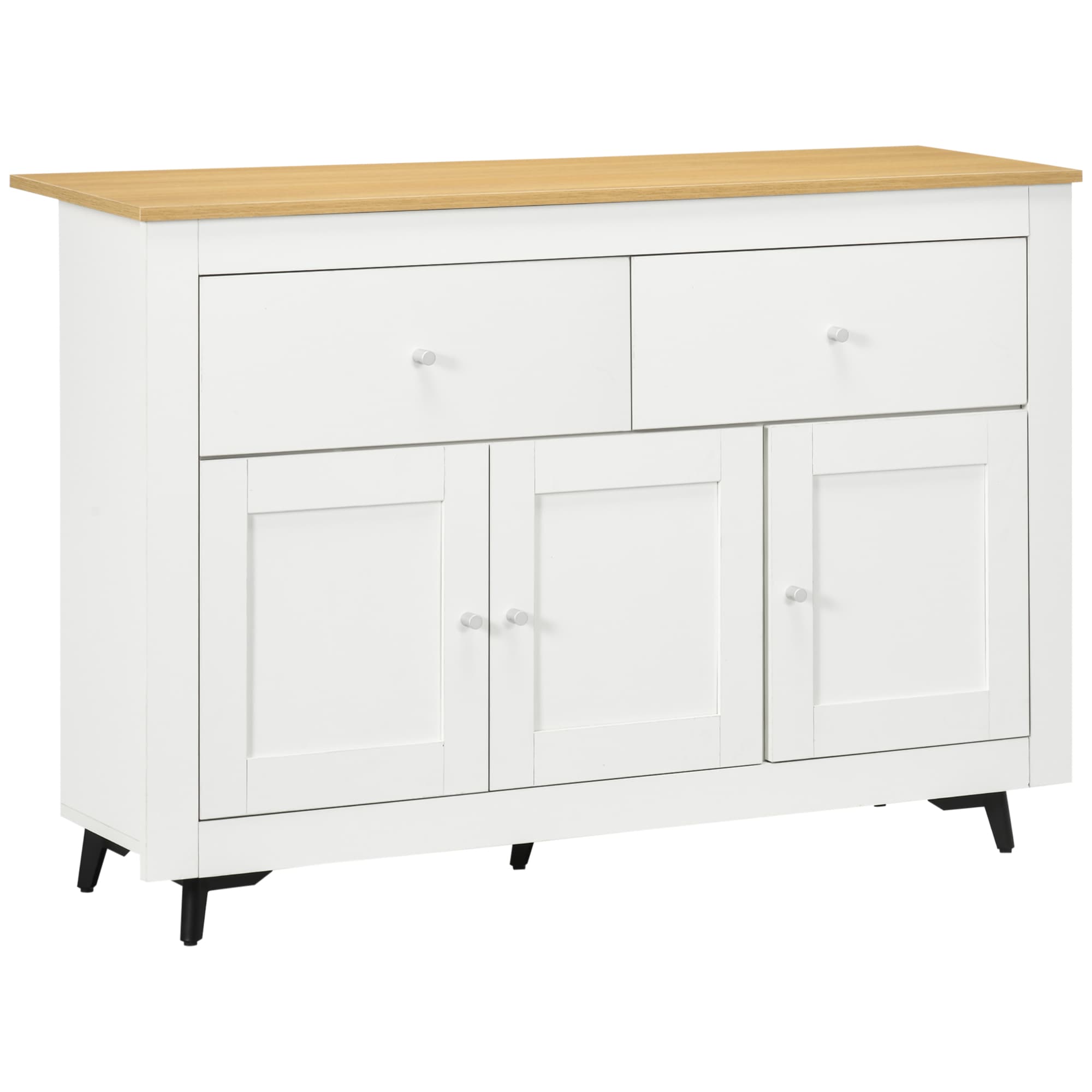 HOMCOM Buffet cuisine avec 2 tiroirs 3 portes et étagère réglable, pour cuisine, salle à manger, salon, 117 x 35 x 80 cm, blanc