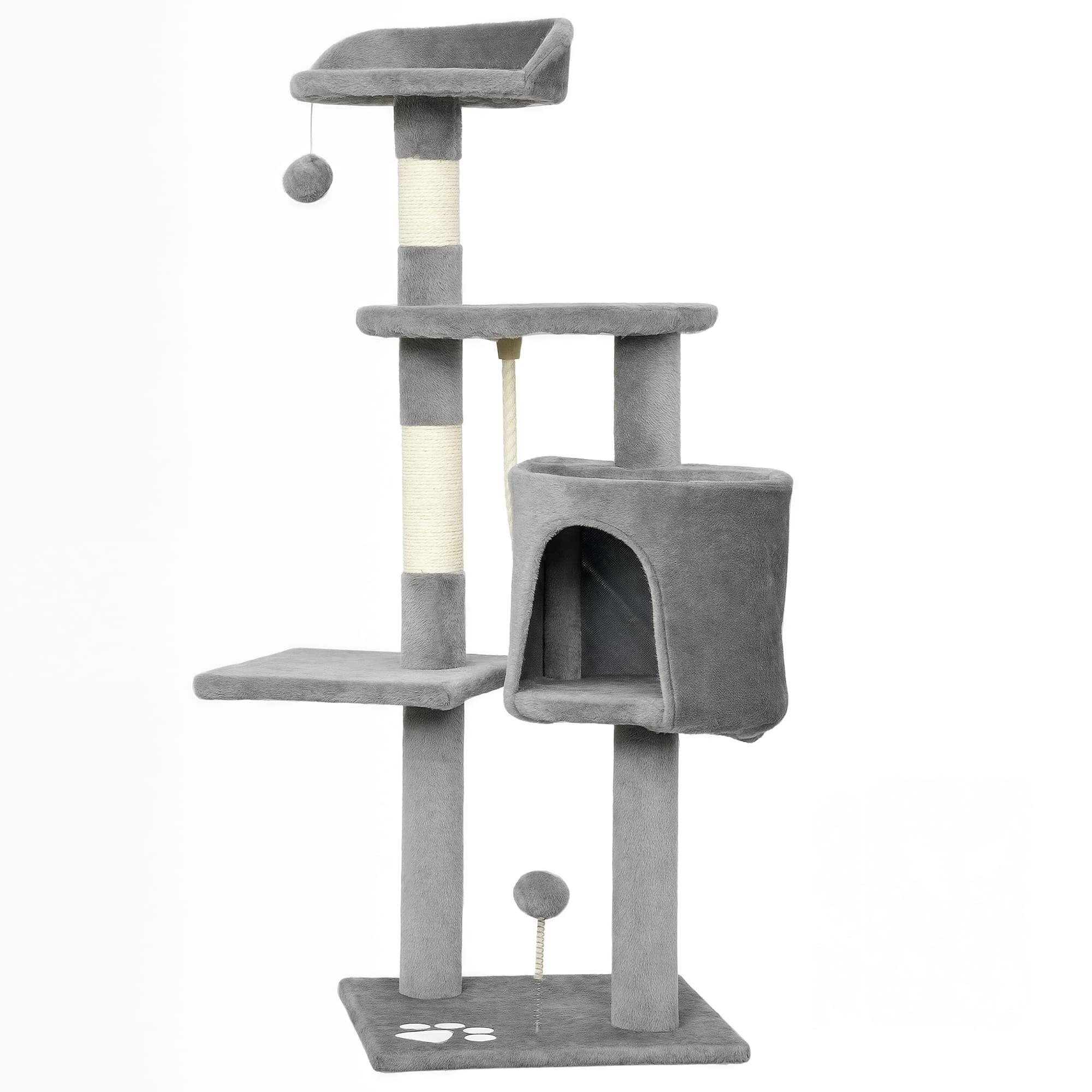 PawHut Arbre à chats multi-équipements griffoirs grattoirs plateformes niche corde jouets 40 x 40 x 114 cm gris