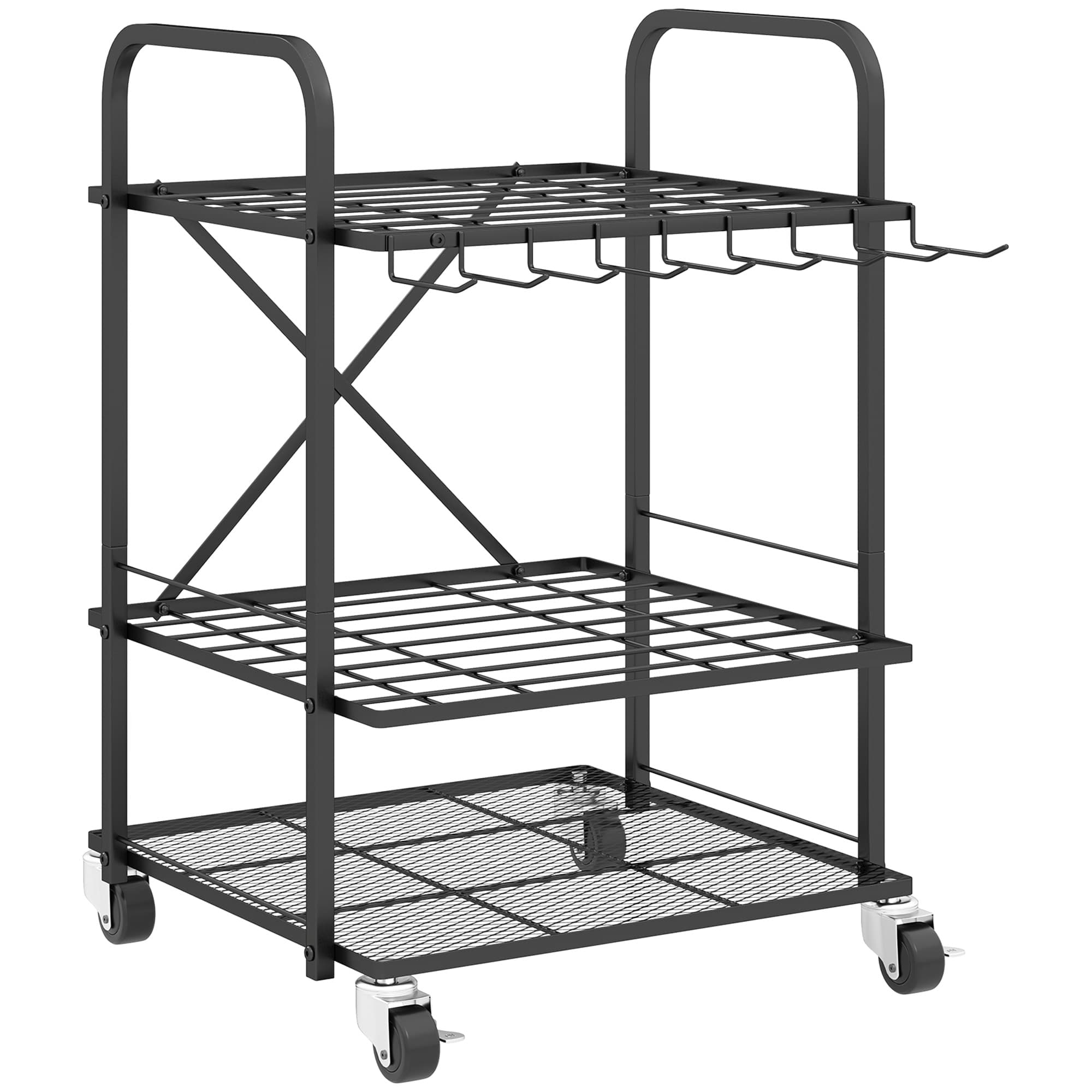 Outsunny Organisateur d'outils de jardin, support à outils de jardin 40 compartiments à 2 niveaux avec roues 57 x 48 x 70 cm noir