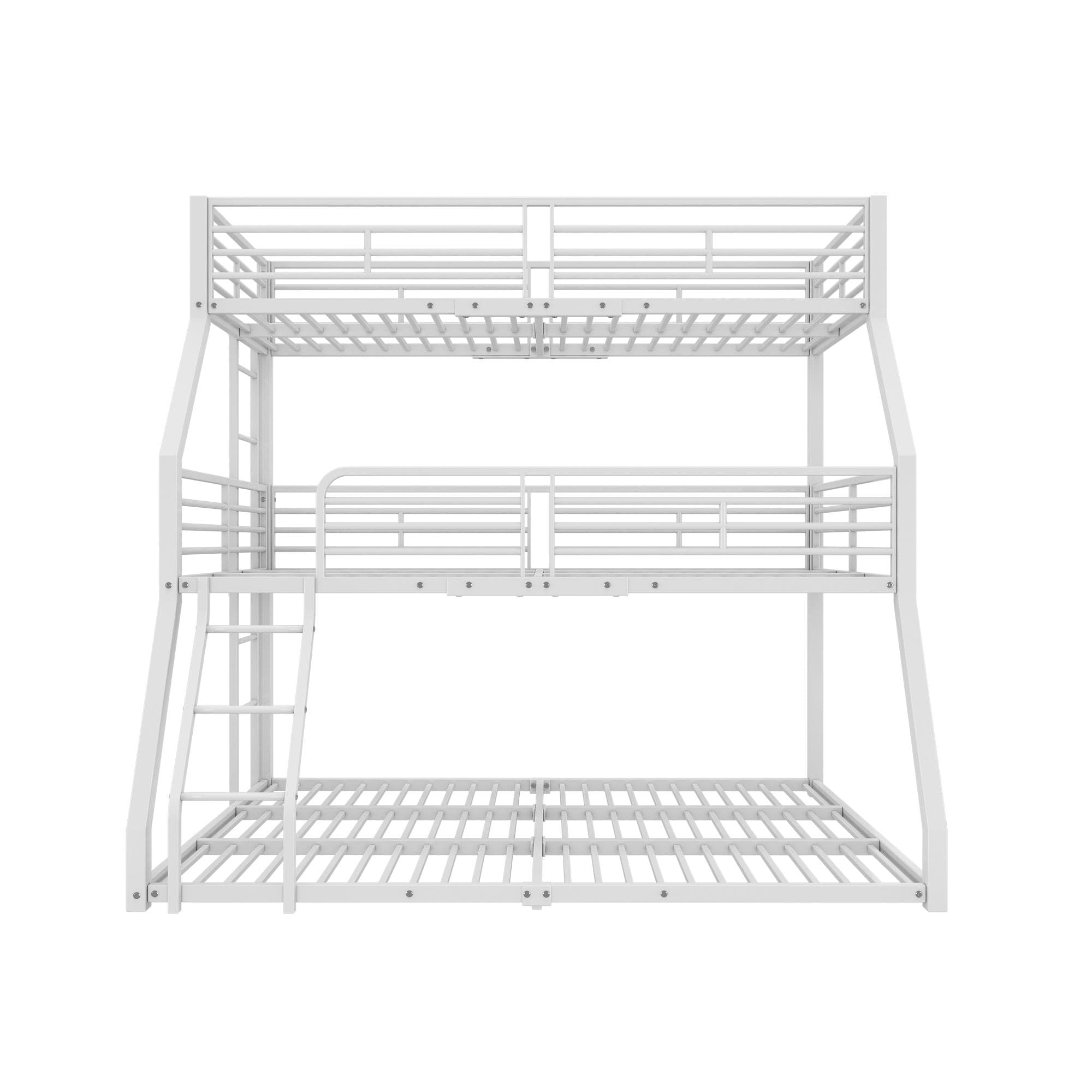 Lit triple superposé 90×200 cm, avec garde-corps et échelle, sans matelas, Blanc